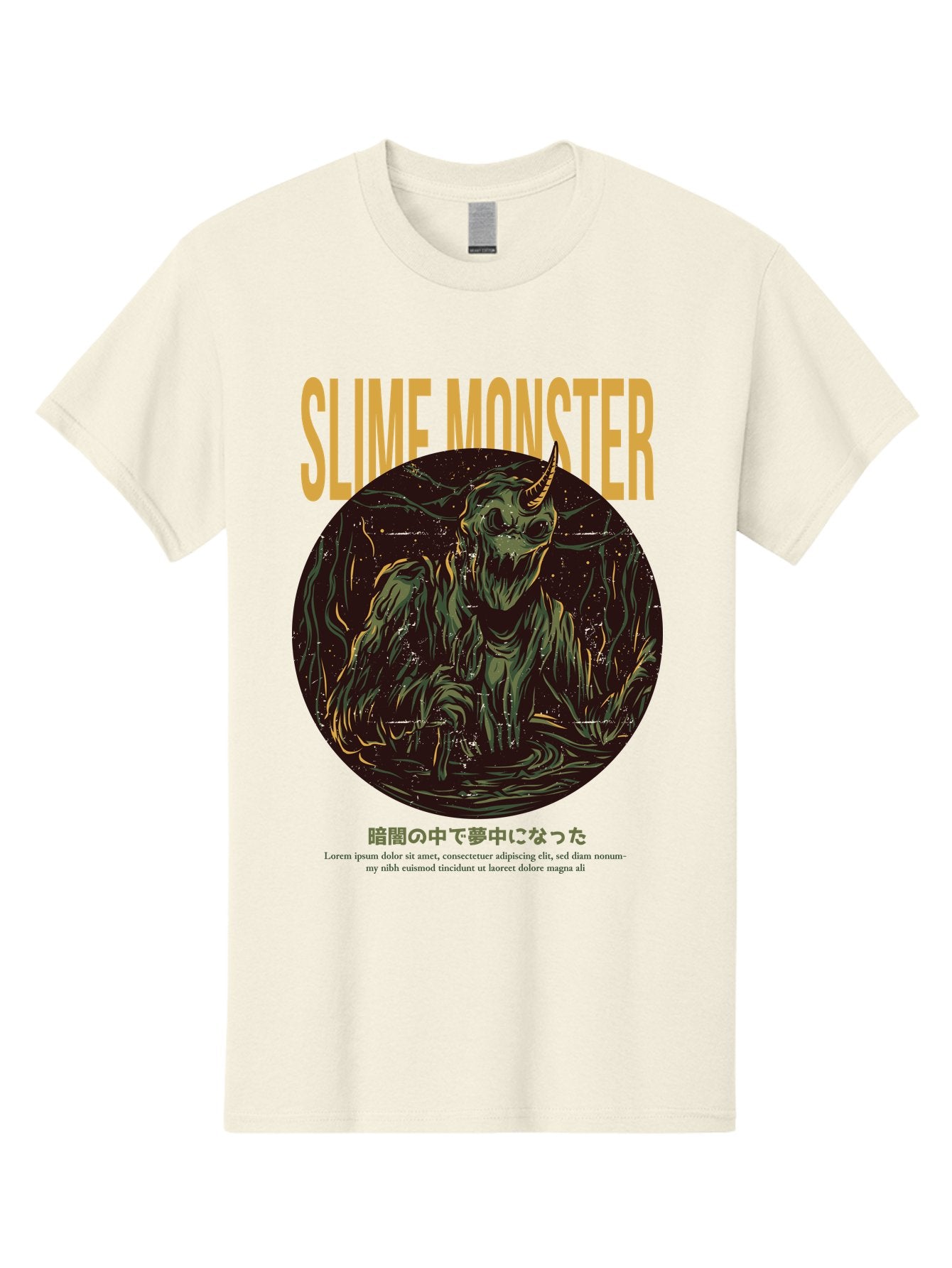 Slime-Monster Men'S Graphic Tee, 100% Cotton, Comfortable Casual Summer Wear, Machine Washable, Slime Monster, Fantasy Creature, Cartoon Illustration, Monster With Horn, Mysterious Being, Dark Forest, Eerie Atmosphere, Mystical Art, Aac175 11