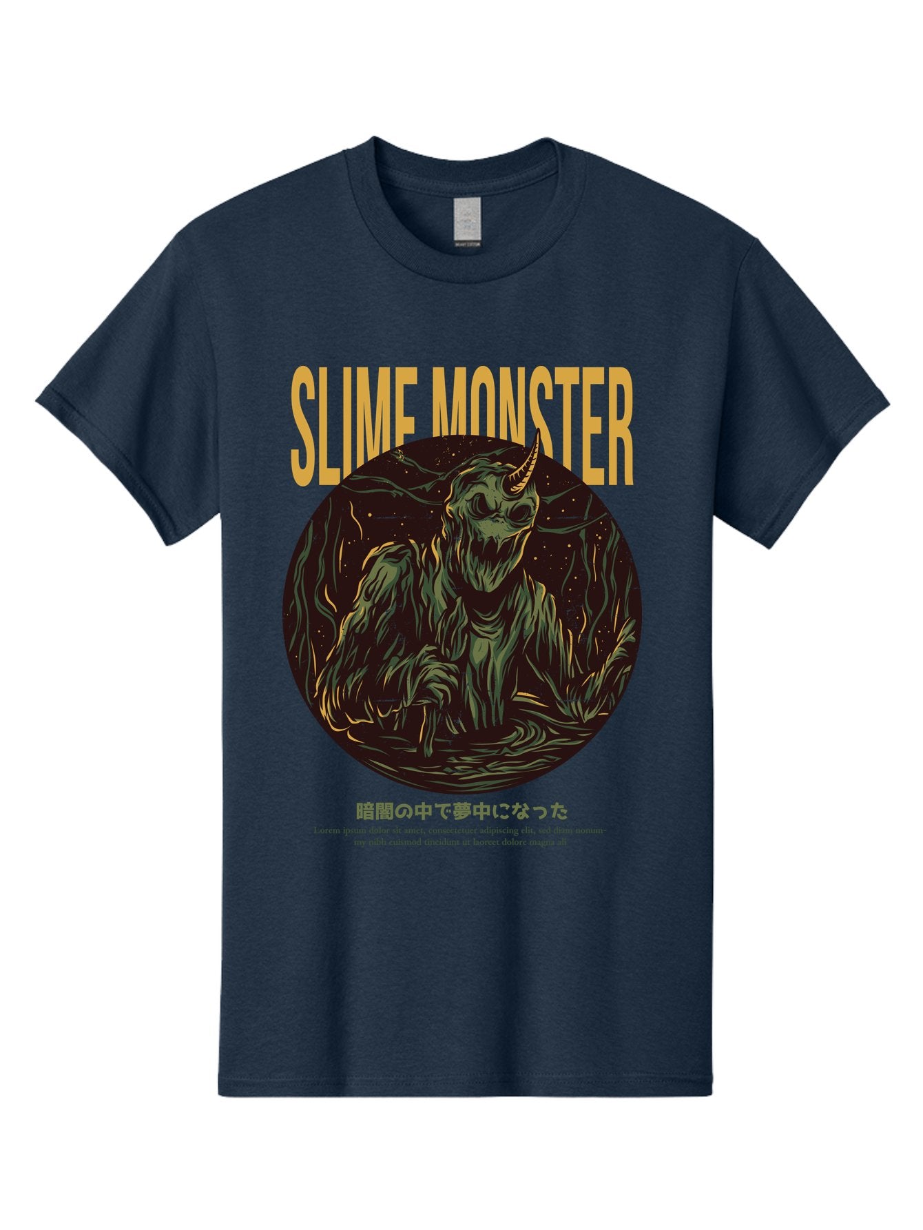 Slime-Monster Men'S Graphic Tee, 100% Cotton, Comfortable Casual Summer Wear, Machine Washable, Slime Monster, Fantasy Creature, Cartoon Illustration, Monster With Horn, Mysterious Being, Dark Forest, Eerie Atmosphere, Mystical Art, Aac175 3