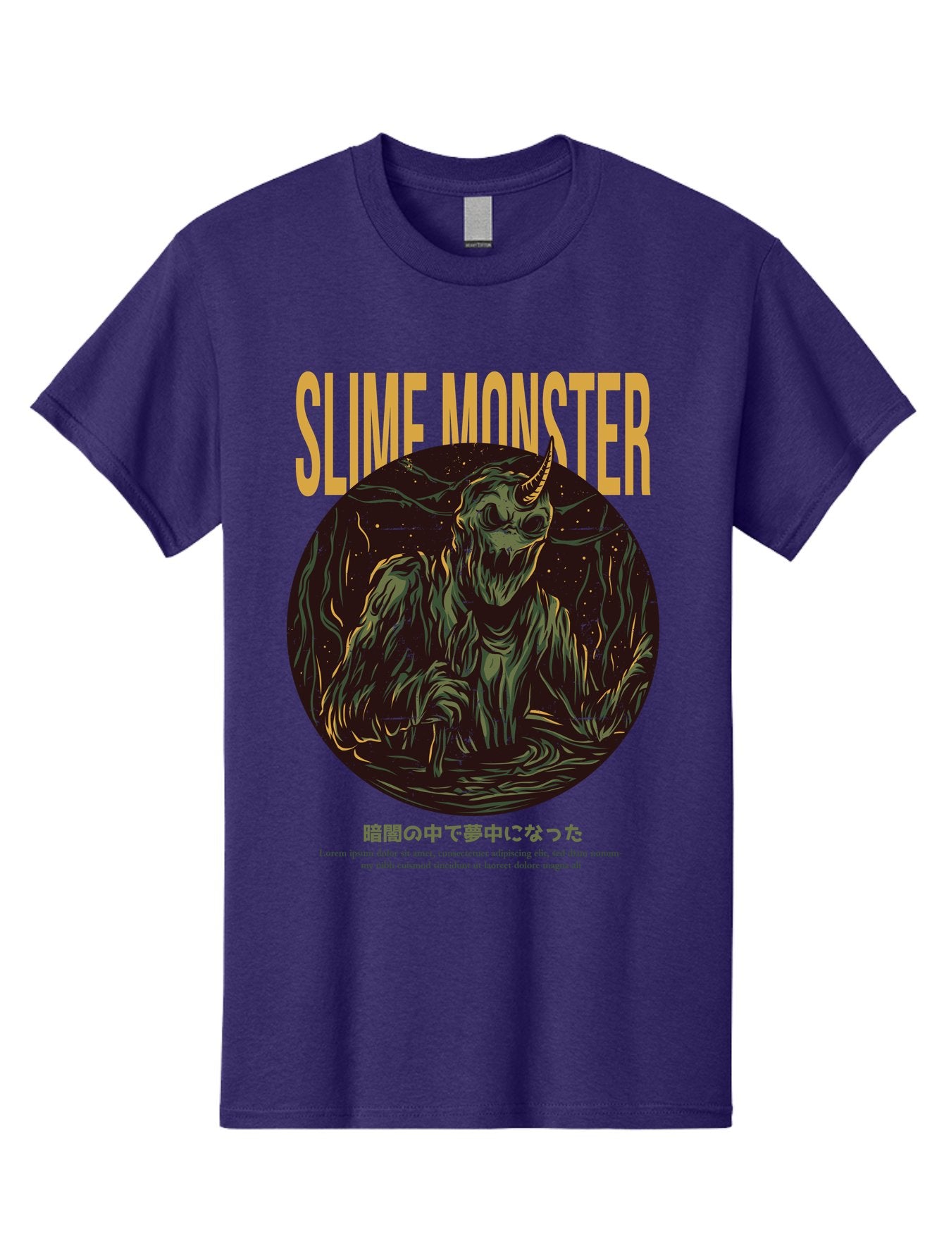 Slime-Monster Men'S Graphic Tee, 100% Cotton, Comfortable Casual Summer Wear, Machine Washable, Slime Monster, Fantasy Creature, Cartoon Illustration, Monster With Horn, Mysterious Being, Dark Forest, Eerie Atmosphere, Mystical Art, Aac175