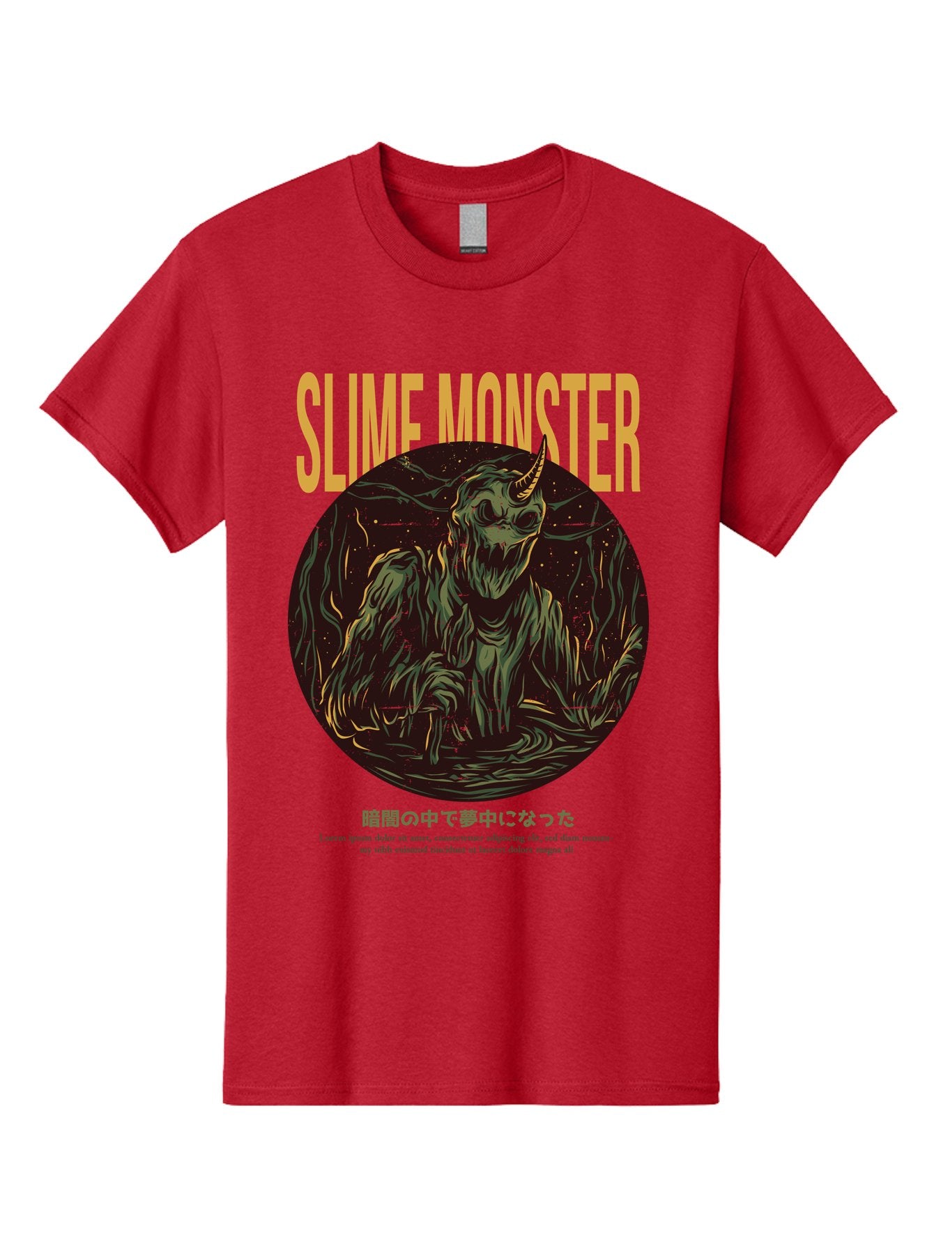 Slime-Monster Men'S Graphic Tee, 100% Cotton, Comfortable Casual Summer Wear, Machine Washable, Slime Monster, Fantasy Creature, Cartoon Illustration, Monster With Horn, Mysterious Being, Dark Forest, Eerie Atmosphere, Mystical Art, Aac175 13