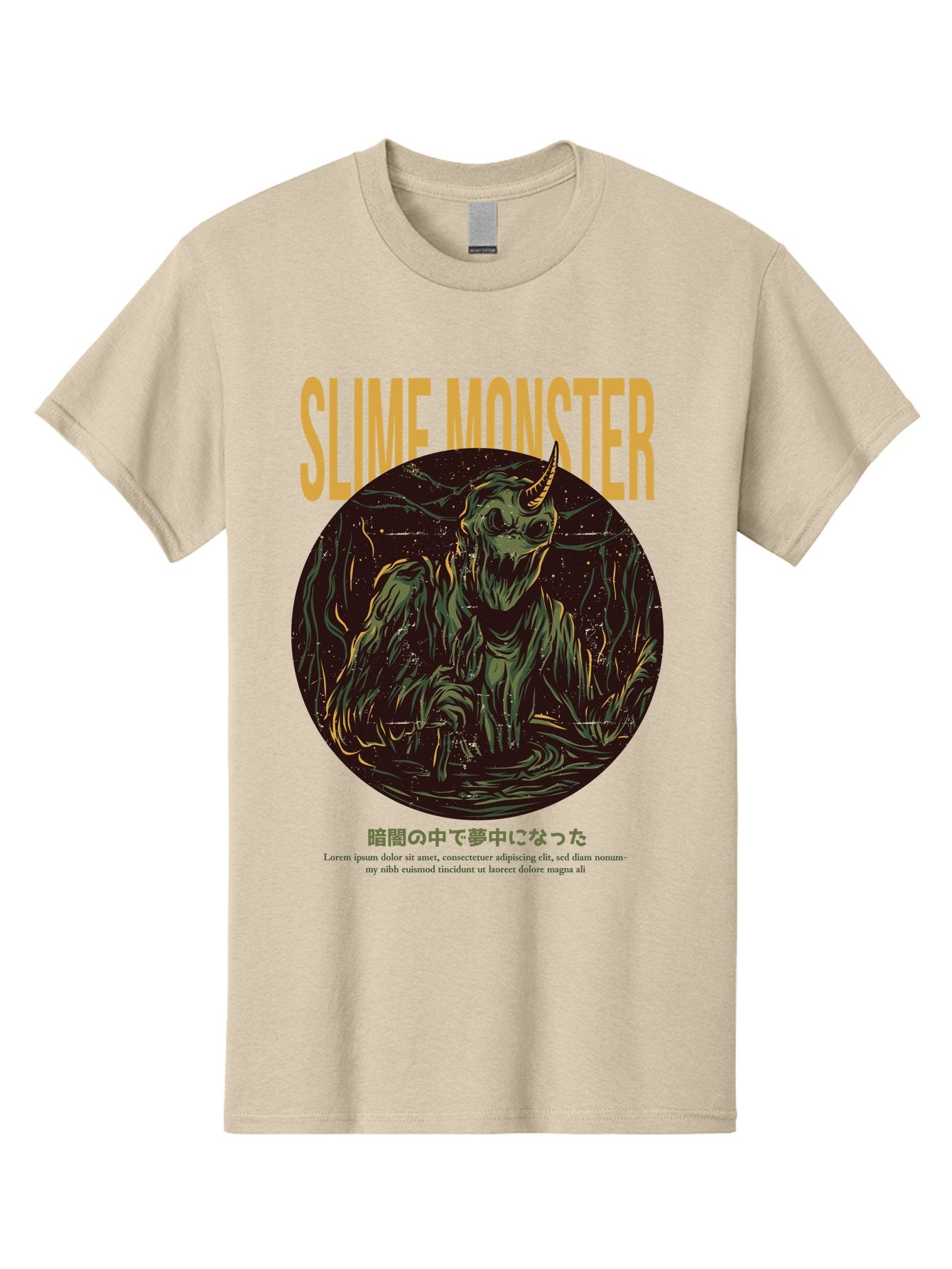 Slime-Monster Men'S Graphic Tee, 100% Cotton, Comfortable Casual Summer Wear, Machine Washable, Slime Monster, Fantasy Creature, Cartoon Illustration, Monster With Horn, Mysterious Being, Dark Forest, Eerie Atmosphere, Mystical Art, Aac175 6