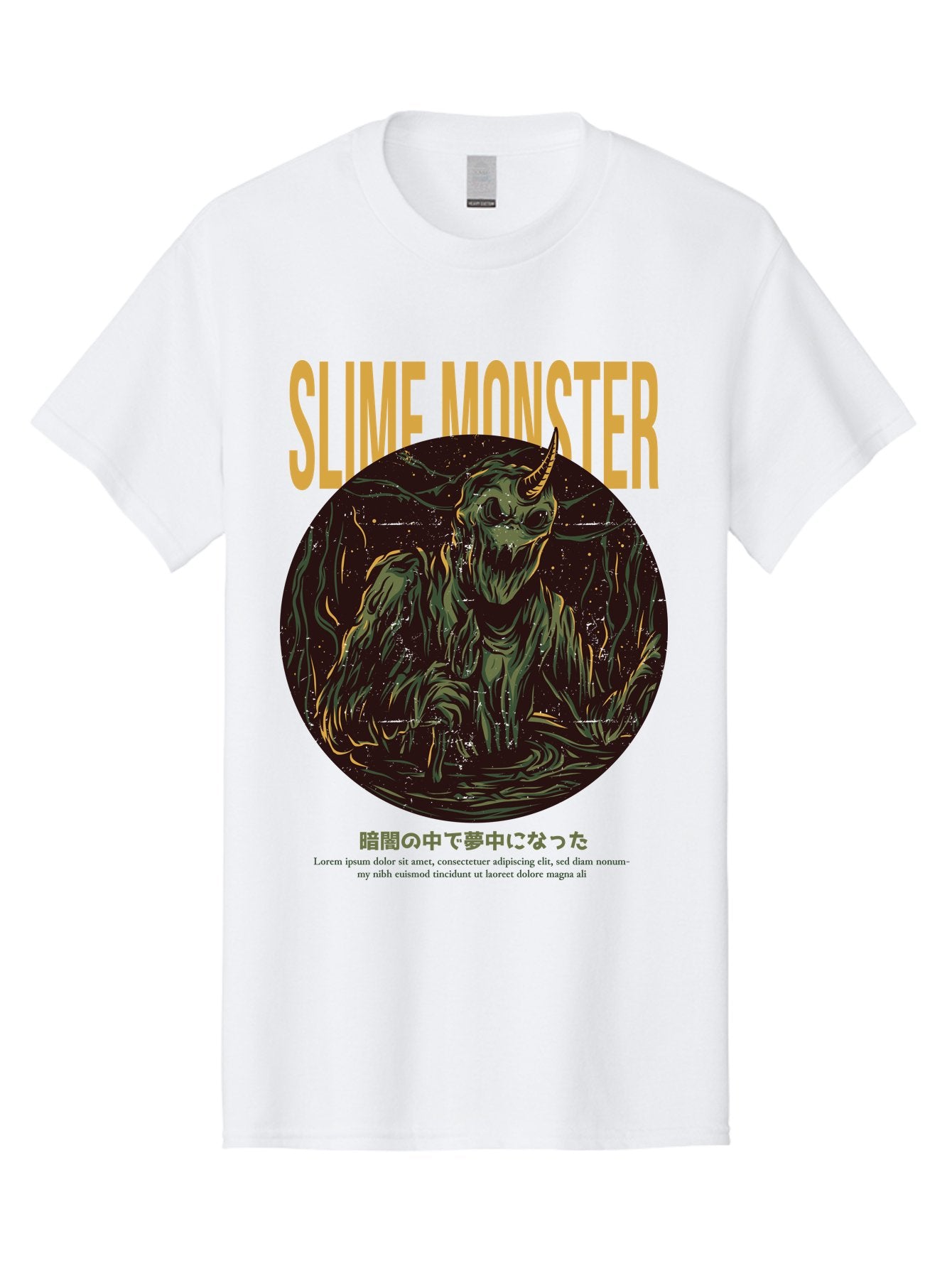 Slime-Monster Men'S Graphic Tee, 100% Cotton, Comfortable Casual Summer Wear, Machine Washable, Slime Monster, Fantasy Creature, Cartoon Illustration, Monster With Horn, Mysterious Being, Dark Forest, Eerie Atmosphere, Mystical Art, Aac175