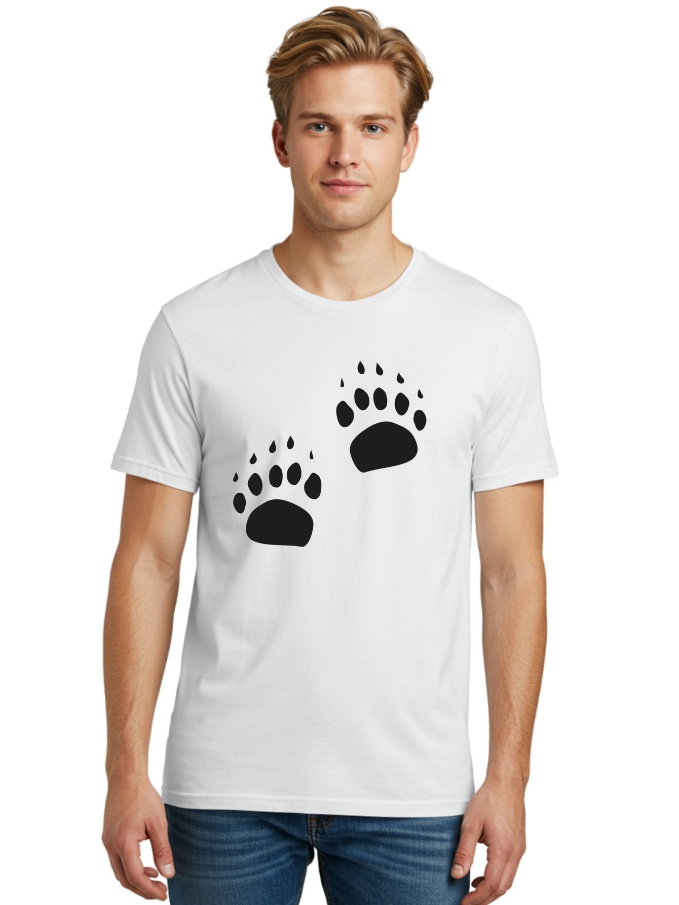 Bear-Footprints Men'S Graphic Tee, 100% Cotton, Comfortable Casual Summer Wear, Machine Washable, Bear Footprints, Wildlife Tracking, Animal Silhouettes, Forest Creatures, Wild Animal Signs, Footprints In The Wild, Wildlife Exploration Aac178 17
