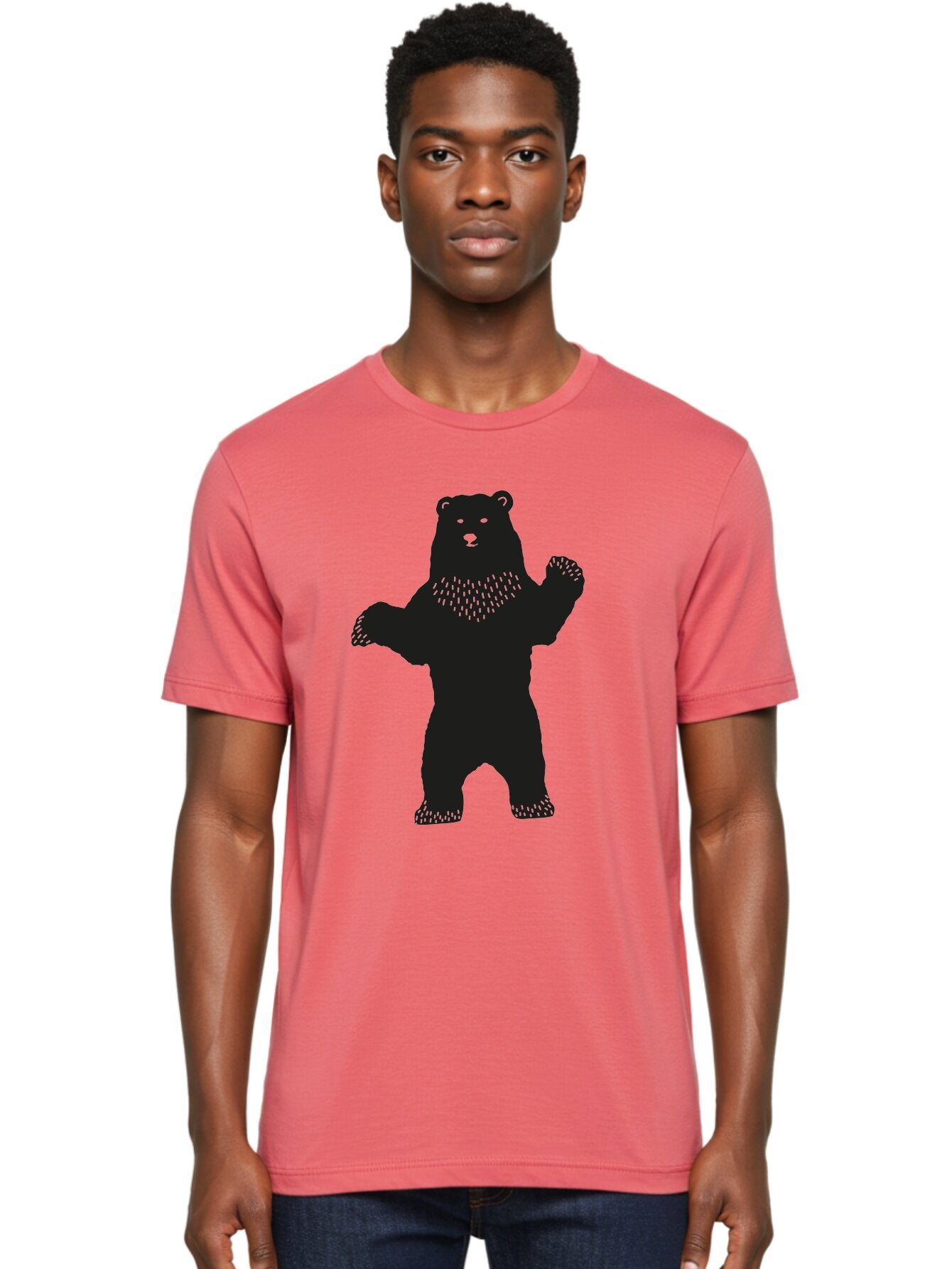 Bear Men'S Graphic Tee, 100% Cotton, Comfortable Casual Summer Wear, Machine Washable, Bear Silhouette, Wildlife, Black Bear, Minimalist Art, Simplistic Design, Standing Bear, Bold Graphics, Wild Animal Aac179 20