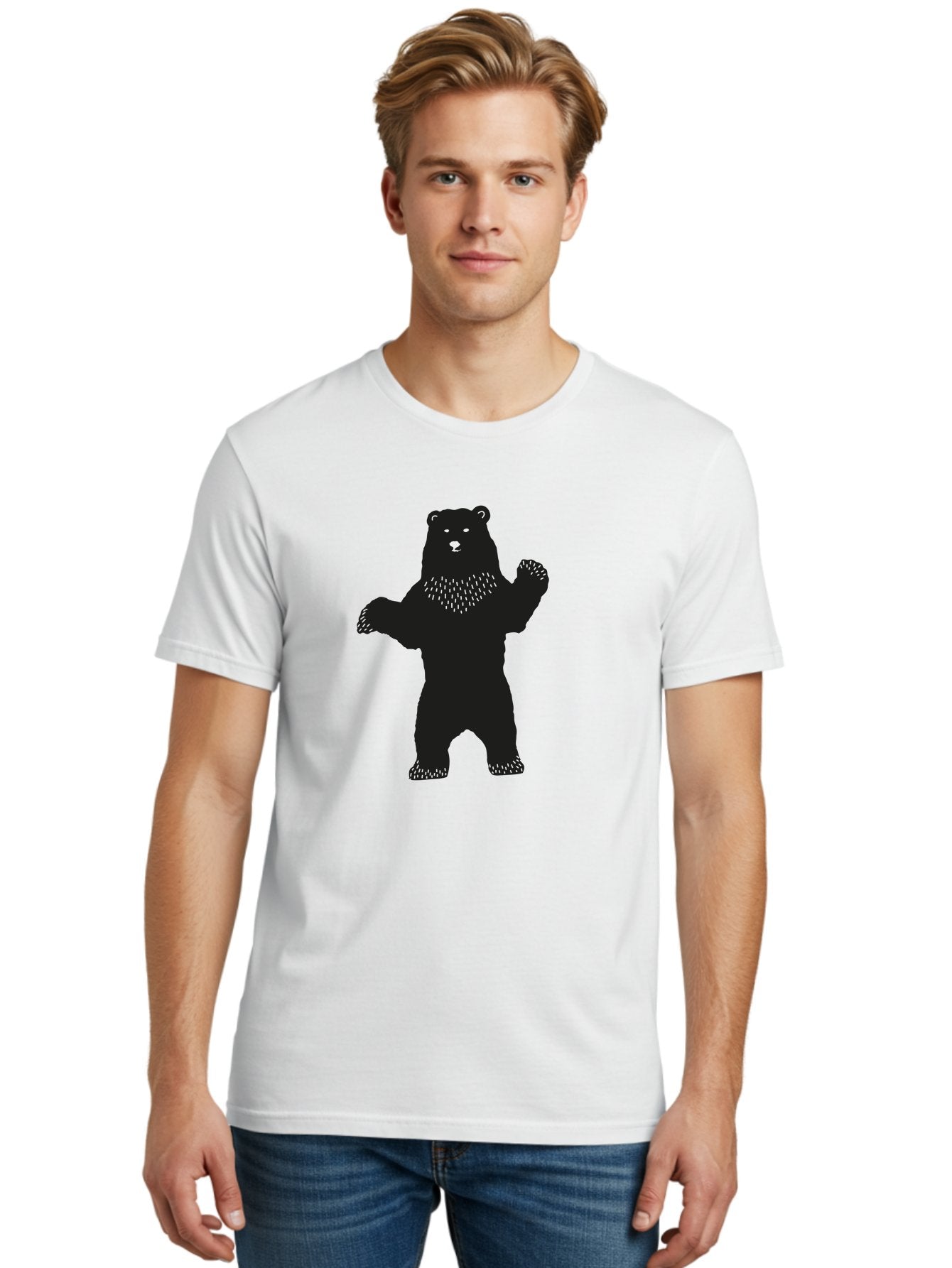 Bear Men'S Graphic Tee, 100% Cotton, Comfortable Casual Summer Wear, Machine Washable, Bear Silhouette, Wildlife, Black Bear, Minimalist Art, Simplistic Design, Standing Bear, Bold Graphics, Wild Animal Aac179 25