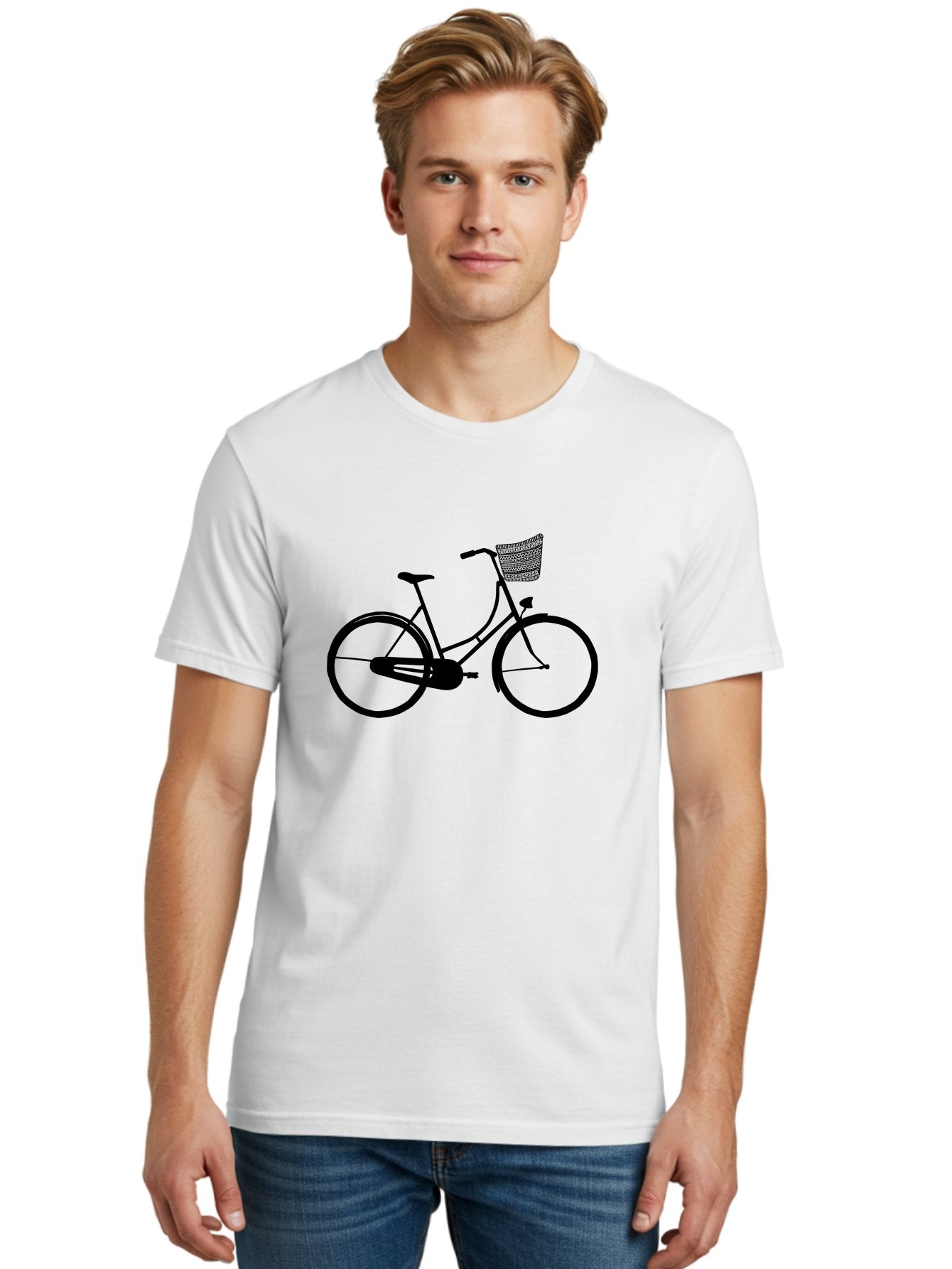 Bicycle-Silhouette Men'S Graphic Tee, 100% Cotton, Comfortable Casual Summer Wear, Machine Washable, Vintage Bicycle, Bike With Basket, Classic Cycling, Outdoor Recreation, Eco-Friendly Transportation, Leisurely Ride, Bicycle Silhouette Aac180 19