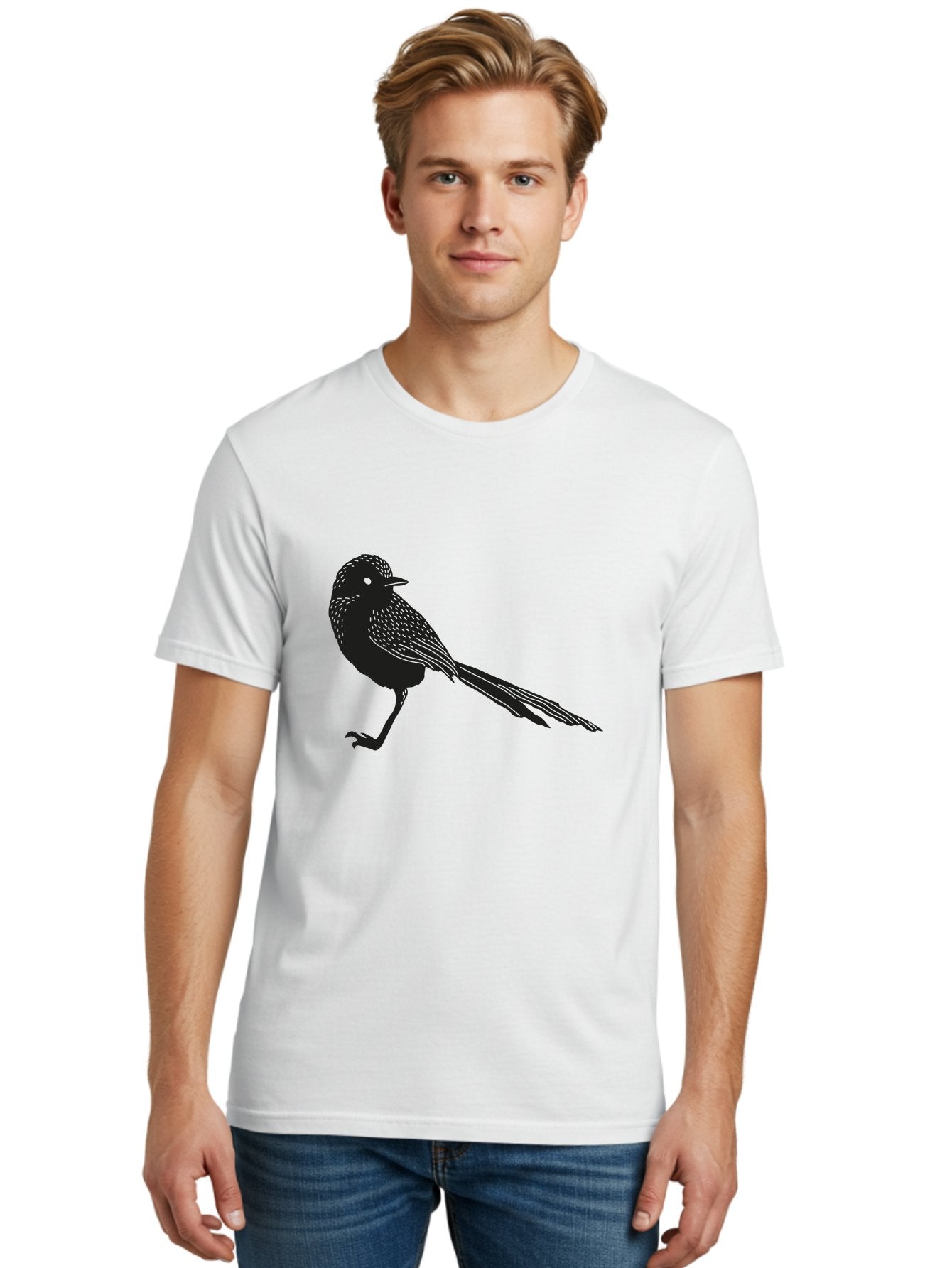 Bird-Silhouette-2 Men'S Graphic Tee, 100% Cotton, Comfortable Casual Summer Wear, Machine Washable, Bird Silhouette, Avian Icon, Minimalist Design, Simple Shape, Nature-Inspired, Wildlife Illustration, Bird Watching, Ornithology Aac182 30