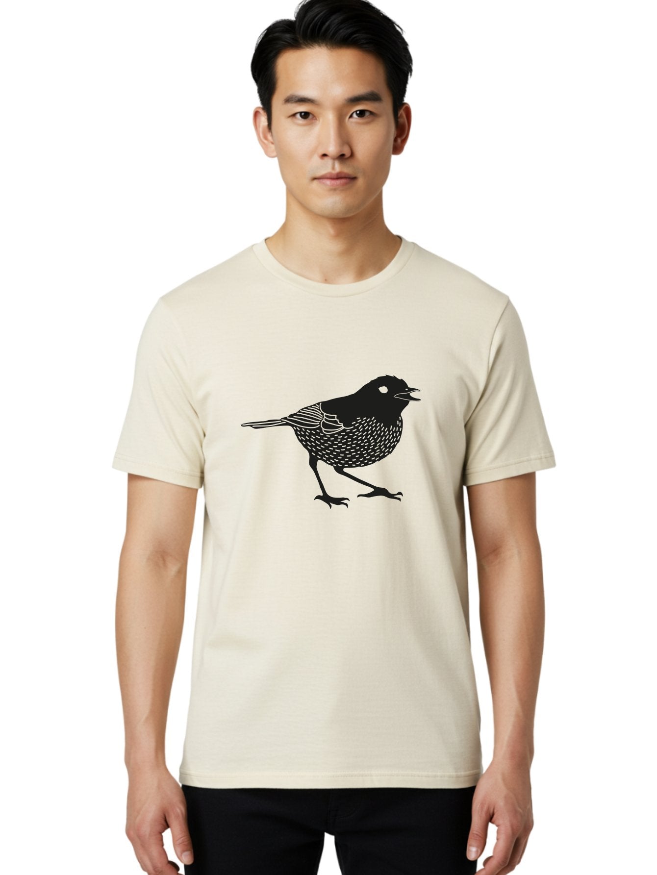 Bird-Silhouette Men'S Graphic Tee, 100% Cotton, Comfortable Casual Summer Wear, Machine Washable, Black Bird Silhouette, Graphic Illustration, Bird In Flight, Wildlife Art, Minimalist Design, Birdwatching, Ornithology Aac184 26