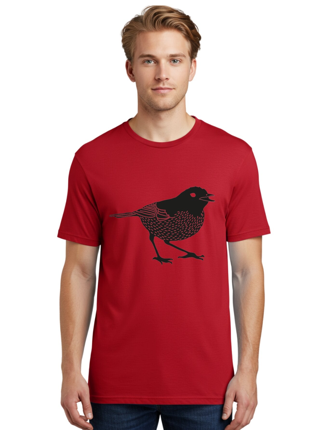 Bird-Silhouette Men'S Graphic Tee, 100% Cotton, Comfortable Casual Summer Wear, Machine Washable, Black Bird Silhouette, Graphic Illustration, Bird In Flight, Wildlife Art, Minimalist Design, Birdwatching, Ornithology Aac184 20