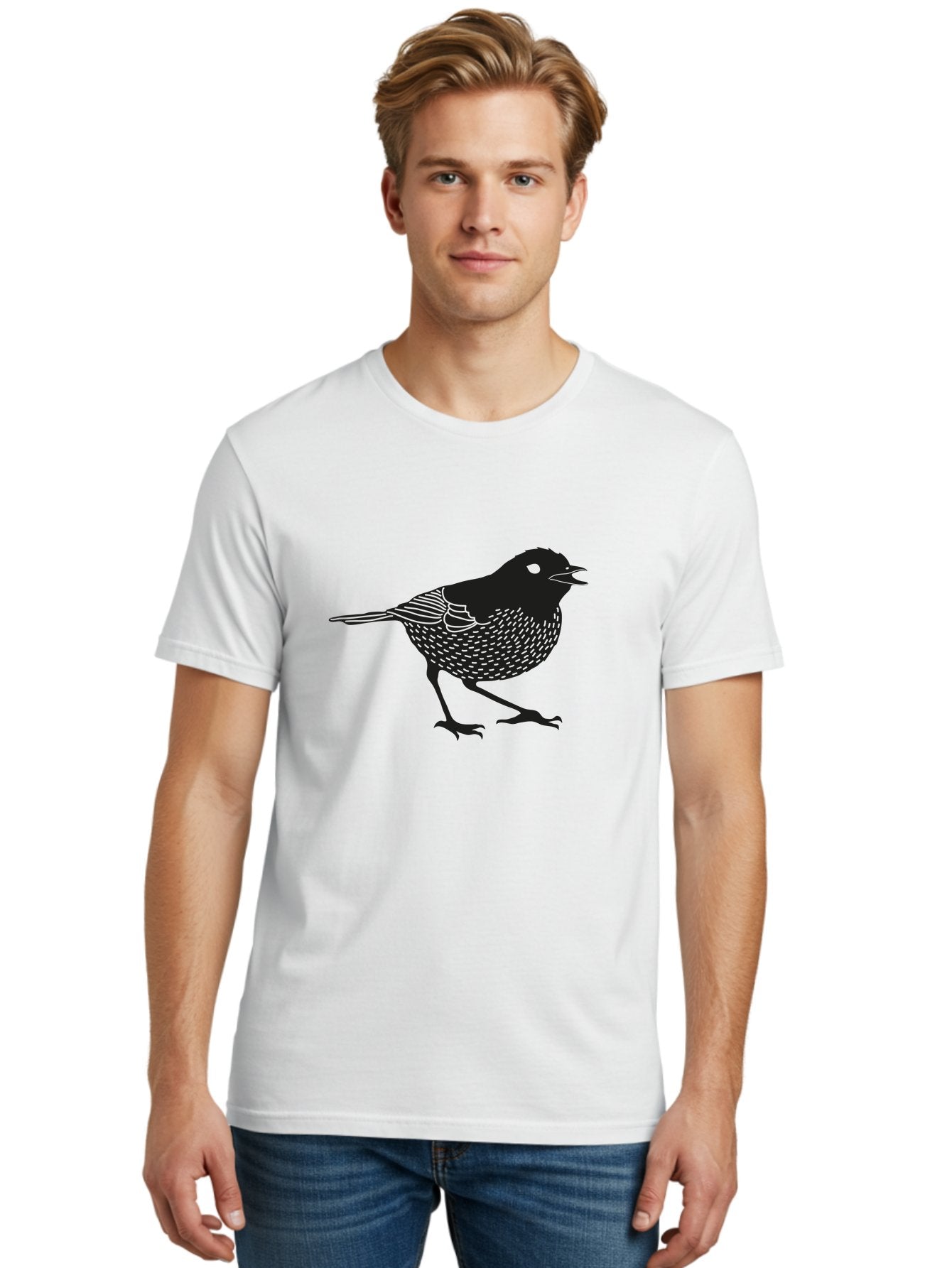 Bird-Silhouette Men'S Graphic Tee, 100% Cotton, Comfortable Casual Summer Wear, Machine Washable, Black Bird Silhouette, Graphic Illustration, Bird In Flight, Wildlife Art, Minimalist Design, Birdwatching, Ornithology Aac184 17