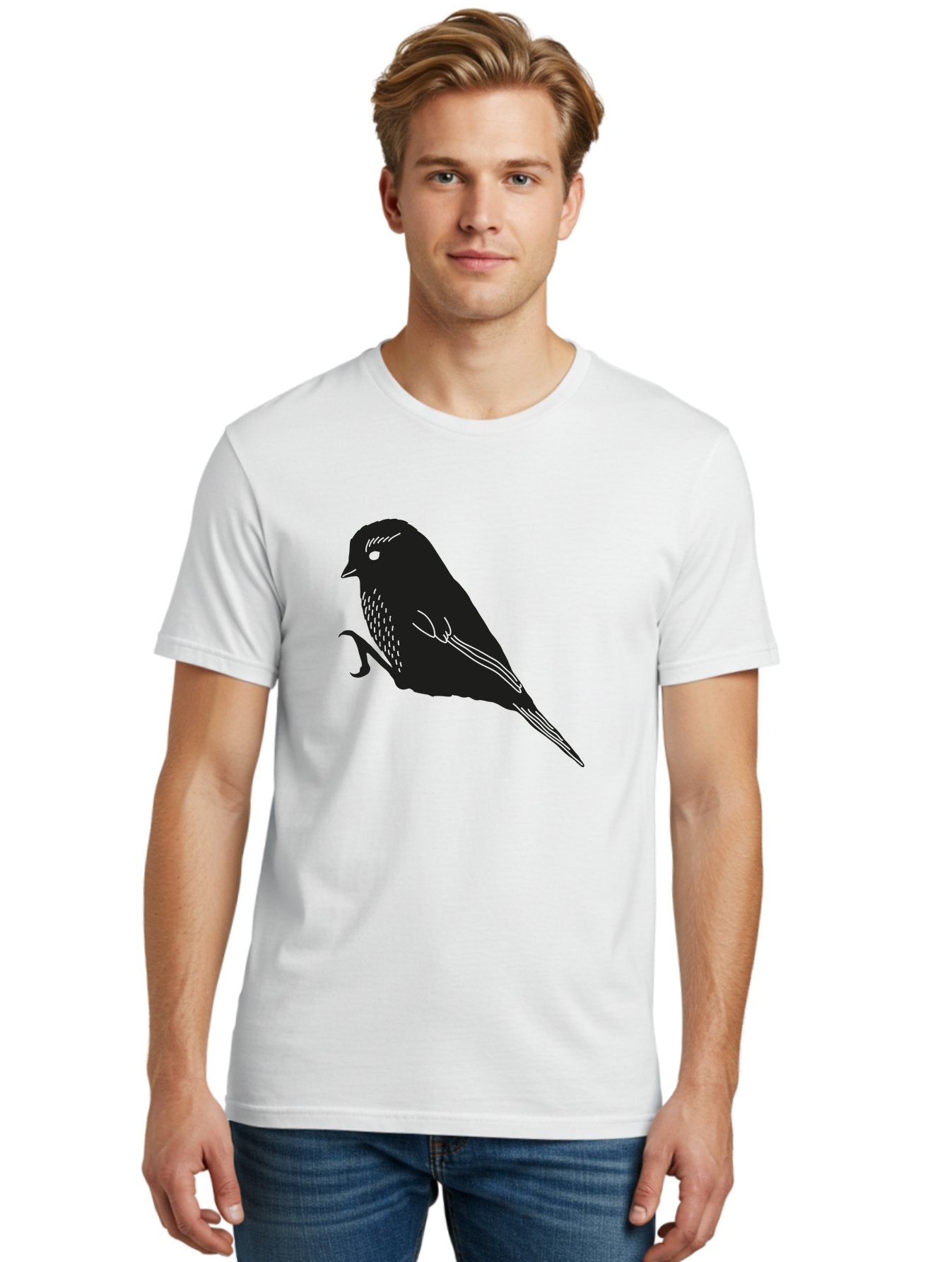 Bird Men'S Graphic Tee, 100% Cotton, Comfortable Casual Summer Wear, Machine Washable, Bird Silhouette, Sparrow Design, Simple Graphics, Minimalist Art, Avian Illustration, Wildlife Iconography, Feathered Friend Aac186 24