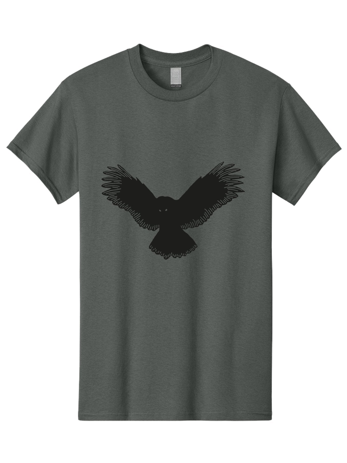 Black-Bird-Silhouette-With-Green-Eyes Men'S Graphic Tee, 100% Cotton, Comfortable Casual Summer Wear, Machine Washable, Bird In Flight, Black Silhouette, Feathers, Wings Spread, Owl-Like Features, Glowing Eyes, Dark Bird, Flight Motion, Aac187 9