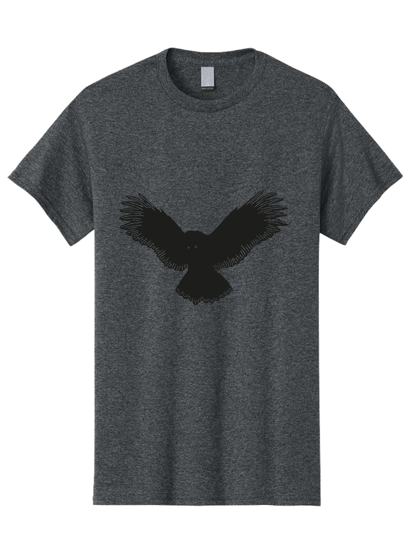 Black-Bird-Silhouette-With-Green-Eyes Men'S Graphic Tee, 100% Cotton, Comfortable Casual Summer Wear, Machine Washable, Bird In Flight, Black Silhouette, Feathers, Wings Spread, Owl-Like Features, Glowing Eyes, Dark Bird, Flight Motion, Aac187