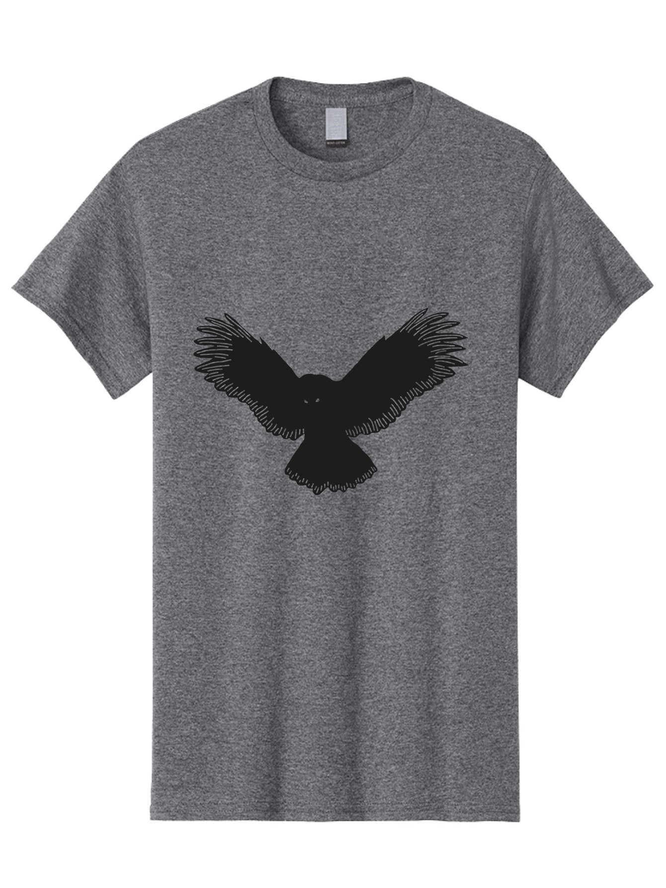 Black-Bird-Silhouette-With-Green-Eyes Men'S Graphic Tee, 100% Cotton, Comfortable Casual Summer Wear, Machine Washable, Bird In Flight, Black Silhouette, Feathers, Wings Spread, Owl-Like Features, Glowing Eyes, Dark Bird, Flight Motion, Aac187 11