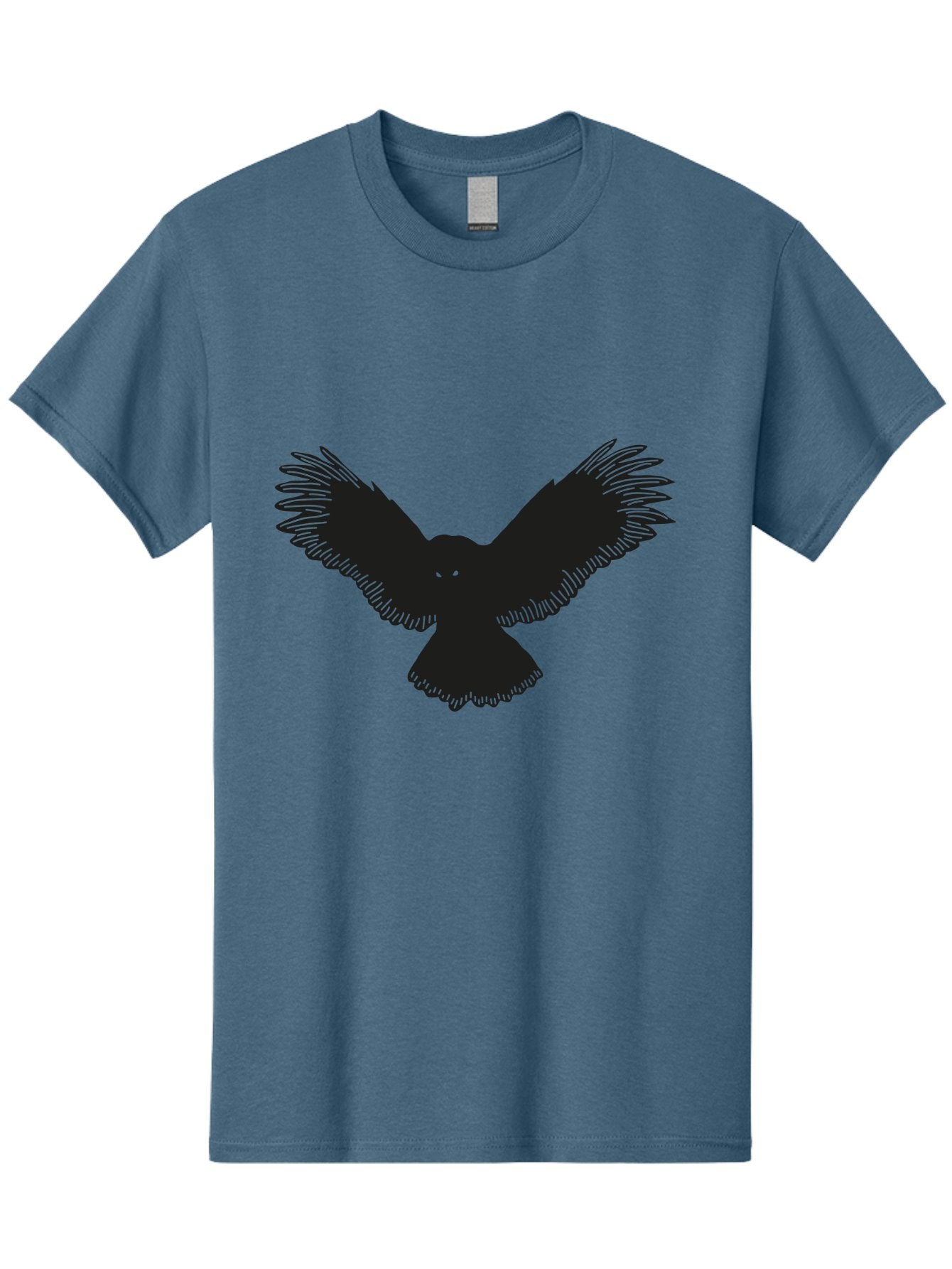 Black-Bird-Silhouette-With-Green-Eyes Men'S Graphic Tee, 100% Cotton, Comfortable Casual Summer Wear, Machine Washable, Bird In Flight, Black Silhouette, Feathers, Wings Spread, Owl-Like Features, Glowing Eyes, Dark Bird, Flight Motion, Aac187 15