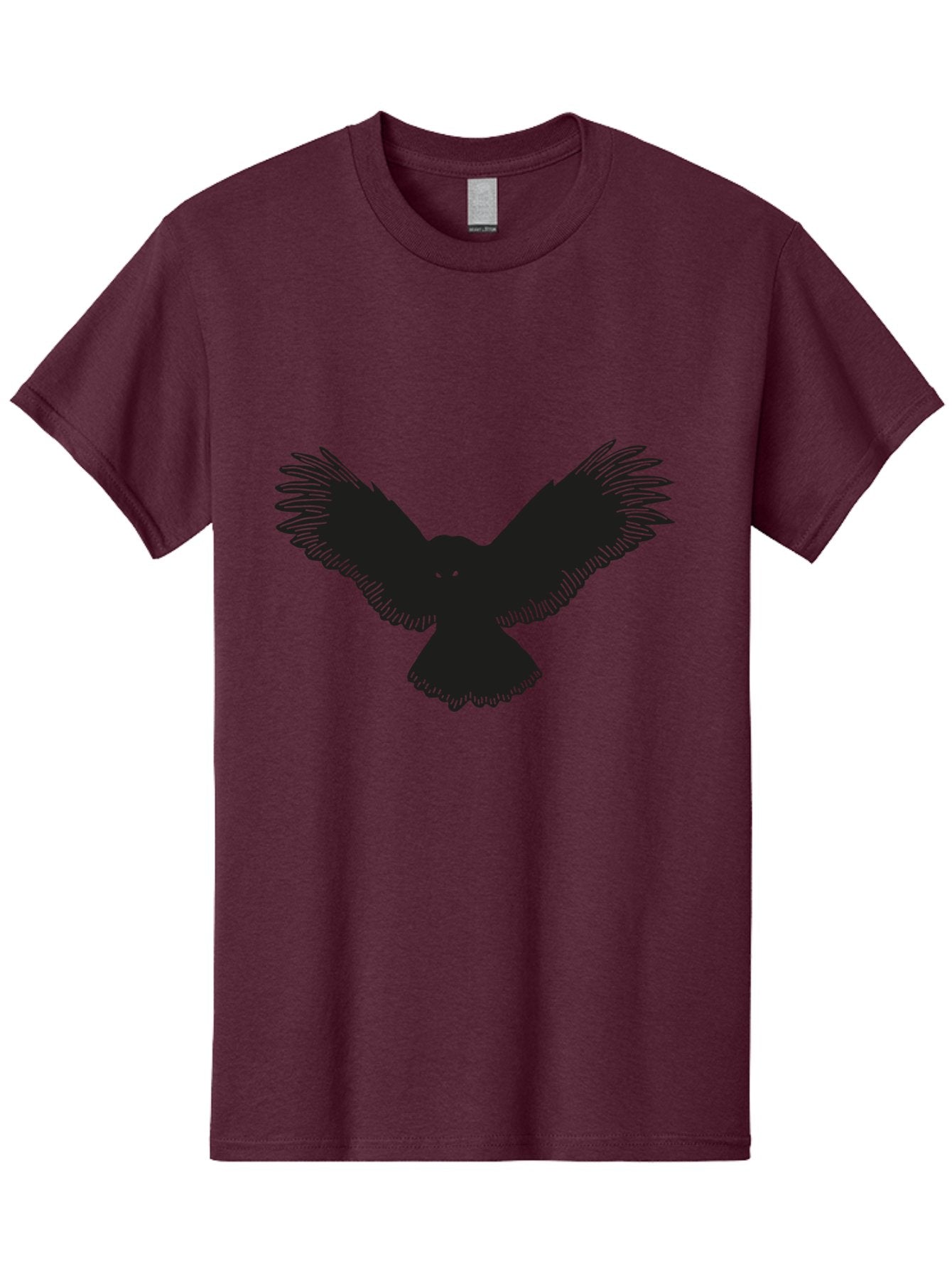 Black-Bird-Silhouette-With-Green-Eyes Men'S Graphic Tee, 100% Cotton, Comfortable Casual Summer Wear, Machine Washable, Bird In Flight, Black Silhouette, Feathers, Wings Spread, Owl-Like Features, Glowing Eyes, Dark Bird, Flight Motion, Aac187 13