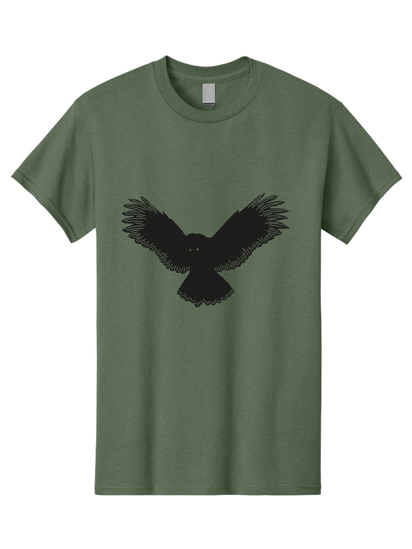 Black-Bird-Silhouette-With-Green-Eyes Men'S Graphic Tee, 100% Cotton, Comfortable Casual Summer Wear, Machine Washable, Bird In Flight, Black Silhouette, Feathers, Wings Spread, Owl-Like Features, Glowing Eyes, Dark Bird, Flight Motion, Aac187 4
