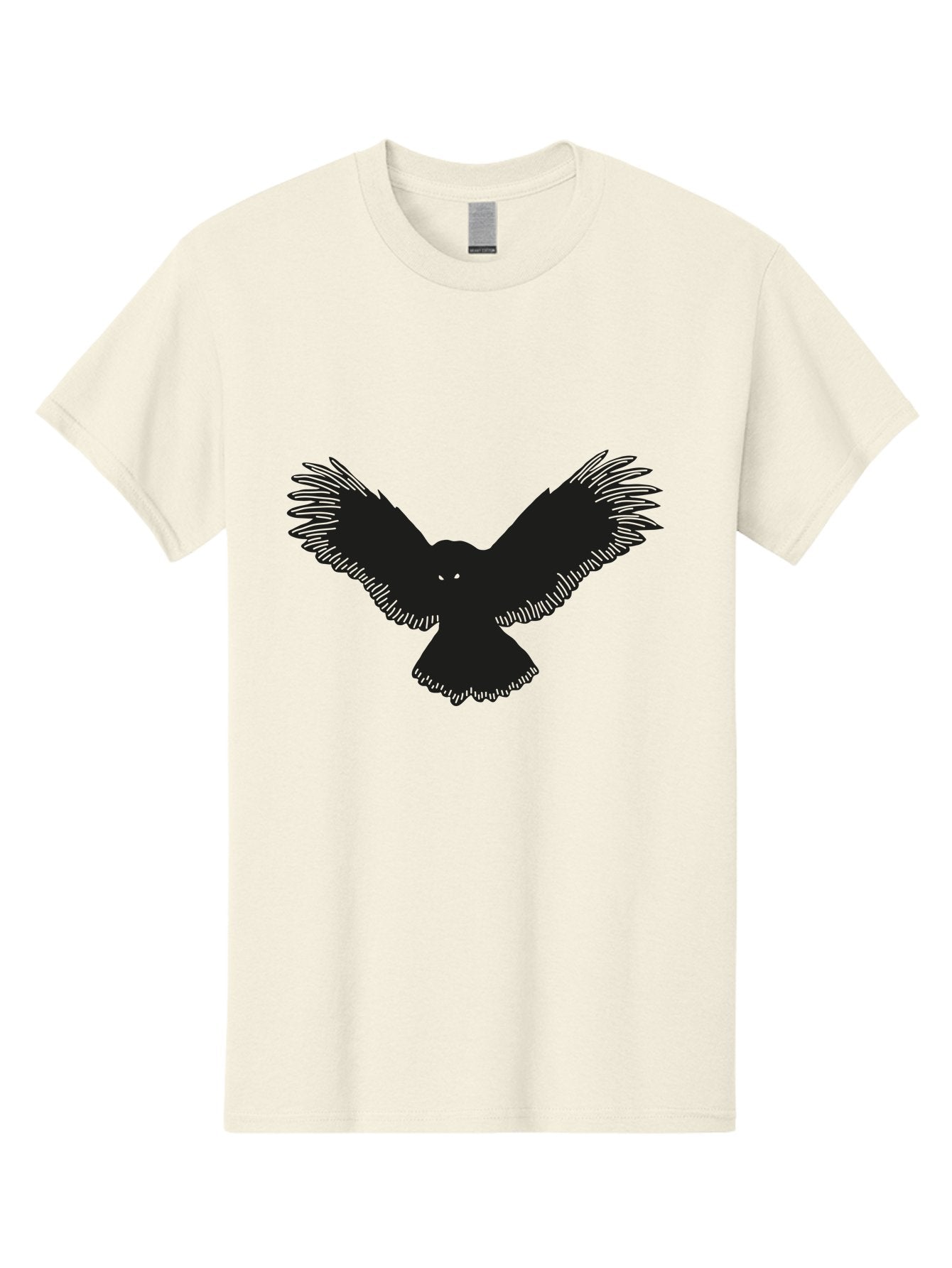 Black-Bird-Silhouette-With-Green-Eyes Men'S Graphic Tee, 100% Cotton, Comfortable Casual Summer Wear, Machine Washable, Bird In Flight, Black Silhouette, Feathers, Wings Spread, Owl-Like Features, Glowing Eyes, Dark Bird, Flight Motion, Aac187 5