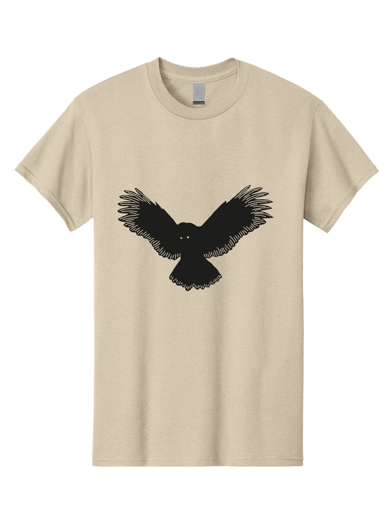 Black-Bird-Silhouette-With-Green-Eyes Men'S Graphic Tee, 100% Cotton, Comfortable Casual Summer Wear, Machine Washable, Bird In Flight, Black Silhouette, Feathers, Wings Spread, Owl-Like Features, Glowing Eyes, Dark Bird, Flight Motion, Aac187 14