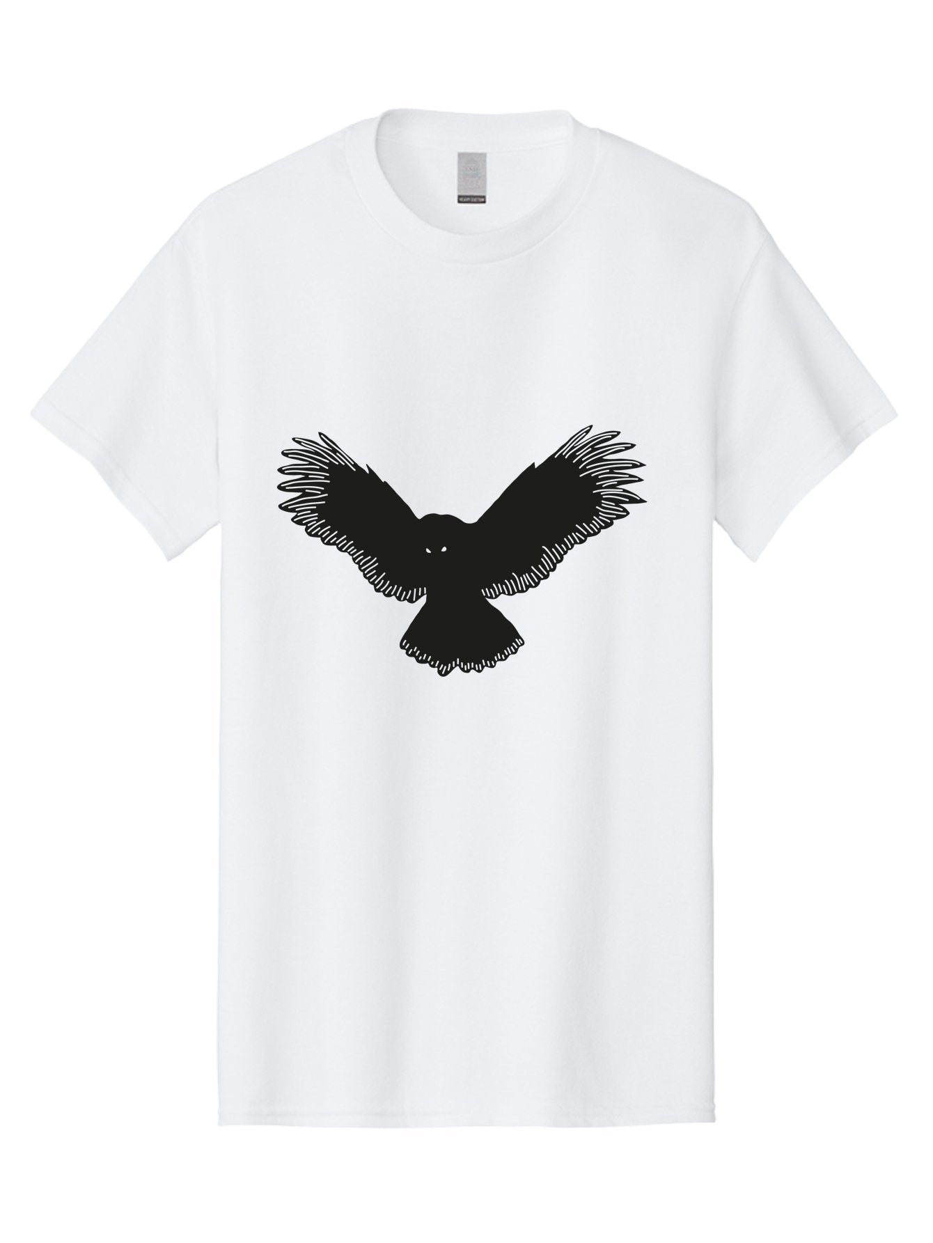 Black-Bird-Silhouette-With-Green-Eyes Men'S Graphic Tee, 100% Cotton, Comfortable Casual Summer Wear, Machine Washable, Bird In Flight, Black Silhouette, Feathers, Wings Spread, Owl-Like Features, Glowing Eyes, Dark Bird, Flight Motion, Aac187 6