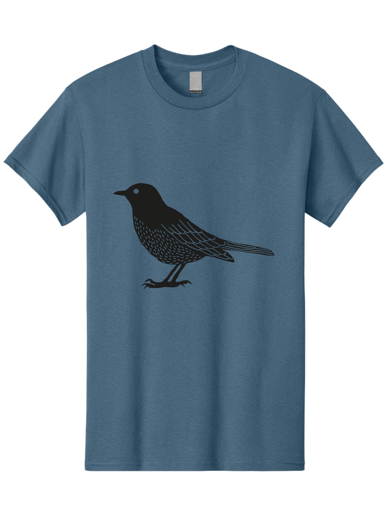 Black-Bird Men'S Graphic Tee, 100% Cotton, Comfortable Casual Summer Wear, Machine Washable, Black Bird, Bird Silhouette, Simple Art, Minimalist Design, Wildlife Illustration, Green Eye, Bird Watching, Nature Graphics Aac188 15