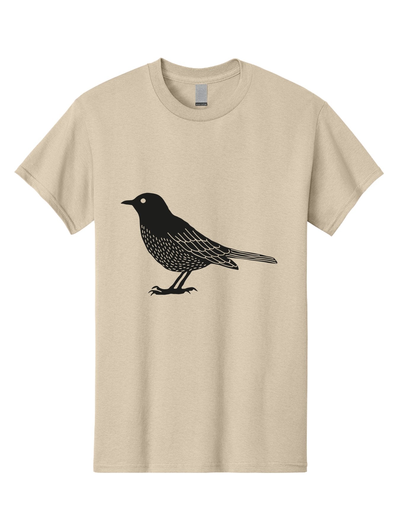 Black-Bird Men'S Graphic Tee, 100% Cotton, Comfortable Casual Summer Wear, Machine Washable, Black Bird, Bird Silhouette, Simple Art, Minimalist Design, Wildlife Illustration, Green Eye, Bird Watching, Nature Graphics Aac188