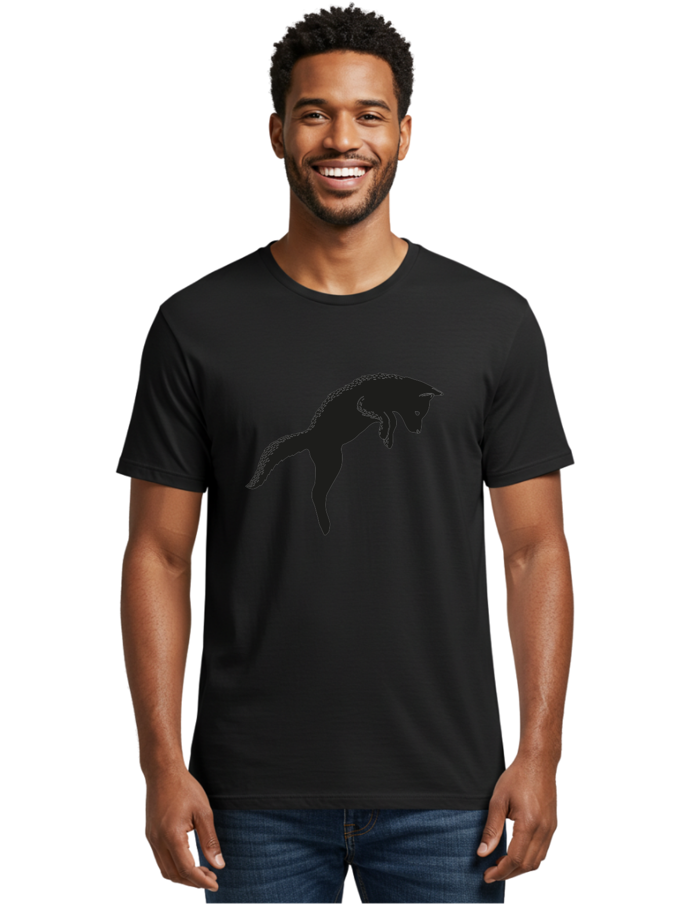 Black-Fox-Silhouette Men'S Graphic Tee, 100% Cotton, Comfortable Casual Summer Wear, Machine Washable, Squirrel Silhouette, Animal Graphic, Wildlife Illustration, Forest Creature, Cute Animal, Jumping Squirrel, Nut Love, Tree Dweller, Aac190 16