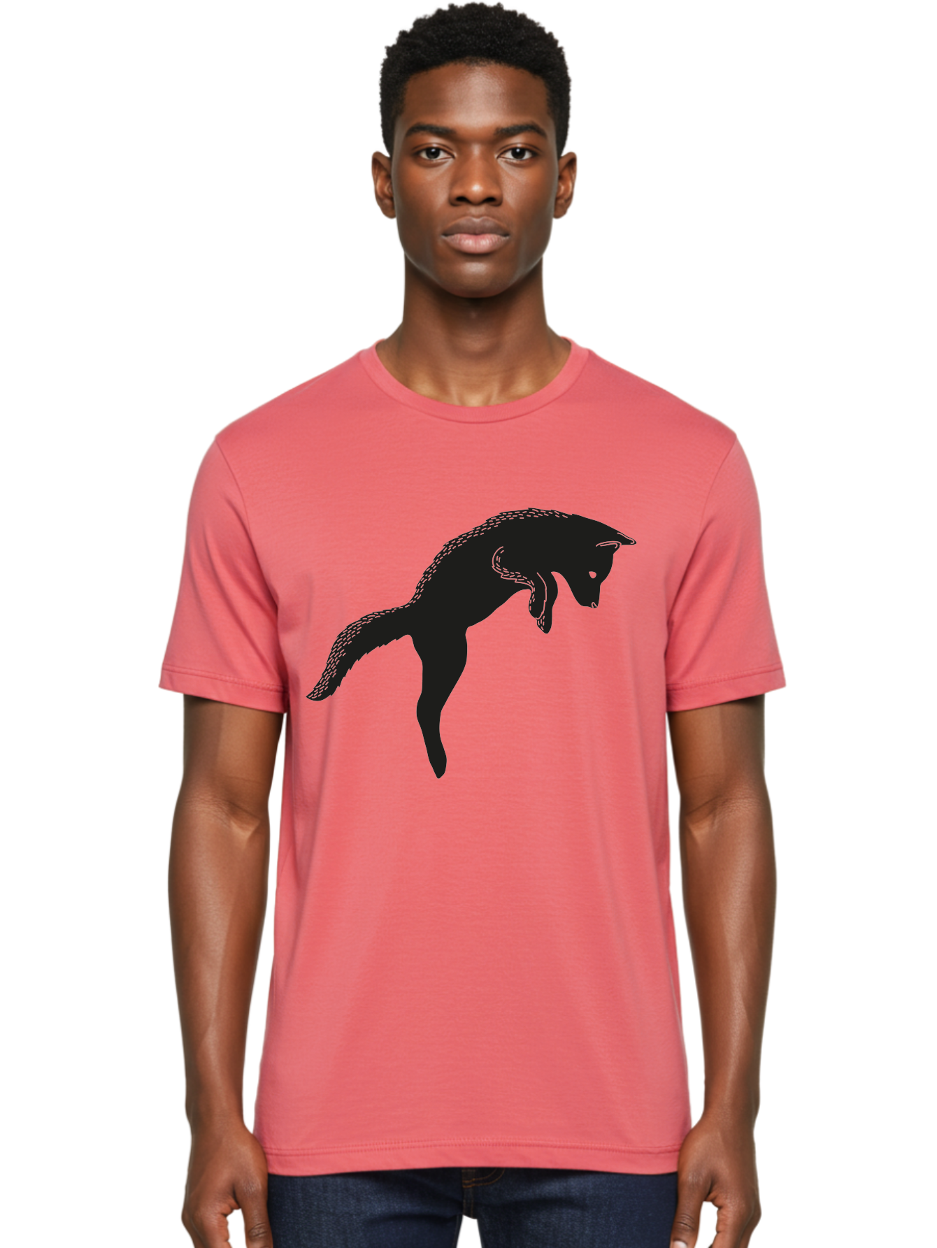 Black-Fox-Silhouette Men'S Graphic Tee, 100% Cotton, Comfortable Casual Summer Wear, Machine Washable, Squirrel Silhouette, Animal Graphic, Wildlife Illustration, Forest Creature, Cute Animal, Jumping Squirrel, Nut Love, Tree Dweller, Aac190 30