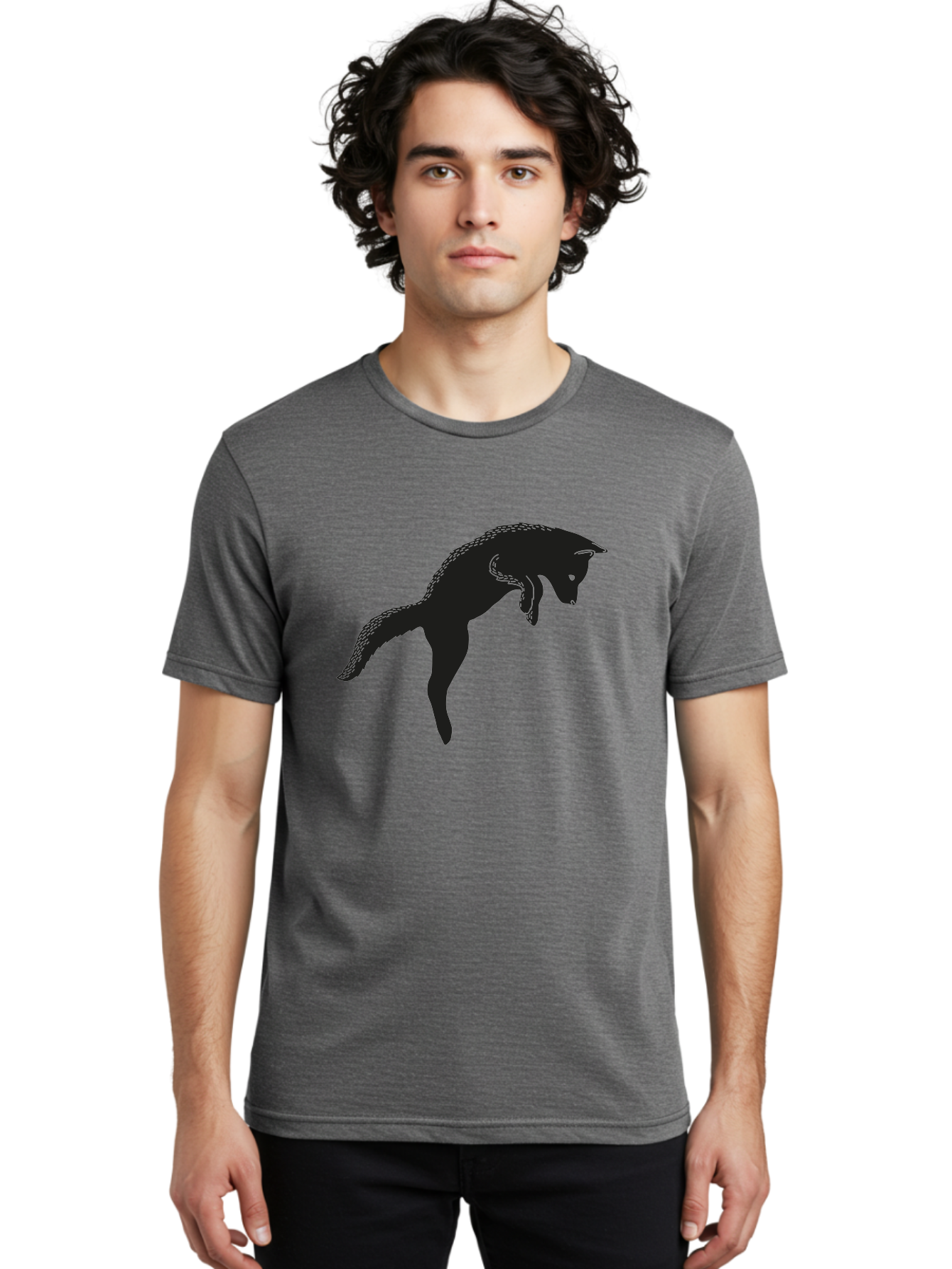 Black-Fox-Silhouette Men'S Graphic Tee, 100% Cotton, Comfortable Casual Summer Wear, Machine Washable, Squirrel Silhouette, Animal Graphic, Wildlife Illustration, Forest Creature, Cute Animal, Jumping Squirrel, Nut Love, Tree Dweller, Aac190 18