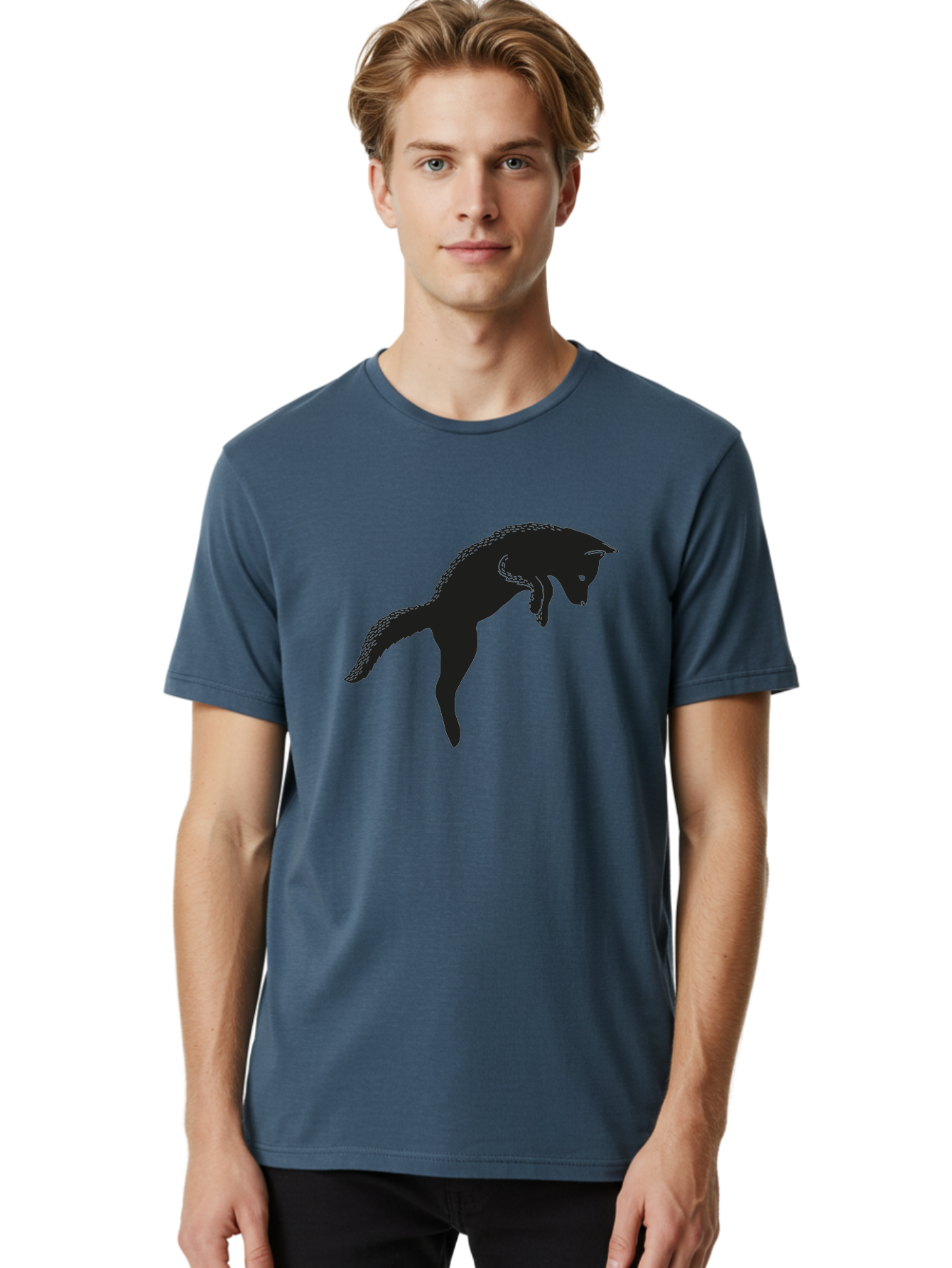 Black-Fox-Silhouette Men'S Graphic Tee, 100% Cotton, Comfortable Casual Summer Wear, Machine Washable, Squirrel Silhouette, Animal Graphic, Wildlife Illustration, Forest Creature, Cute Animal, Jumping Squirrel, Nut Love, Tree Dweller, Aac190 14
