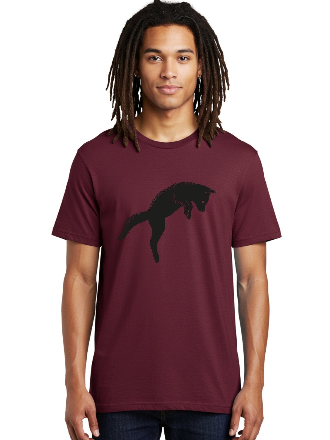 Black-Fox-Silhouette Men'S Graphic Tee, 100% Cotton, Comfortable Casual Summer Wear, Machine Washable, Squirrel Silhouette, Animal Graphic, Wildlife Illustration, Forest Creature, Cute Animal, Jumping Squirrel, Nut Love, Tree Dweller, Aac190 19