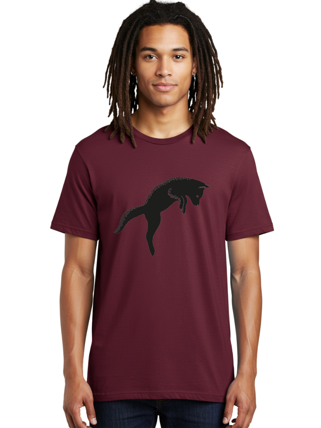 Black-Fox-Silhouette Men'S Graphic Tee, 100% Cotton, Comfortable Casual Summer Wear, Machine Washable, Squirrel Silhouette, Animal Graphic, Wildlife Illustration, Forest Creature, Cute Animal, Jumping Squirrel, Nut Love, Tree Dweller, Aac190 22