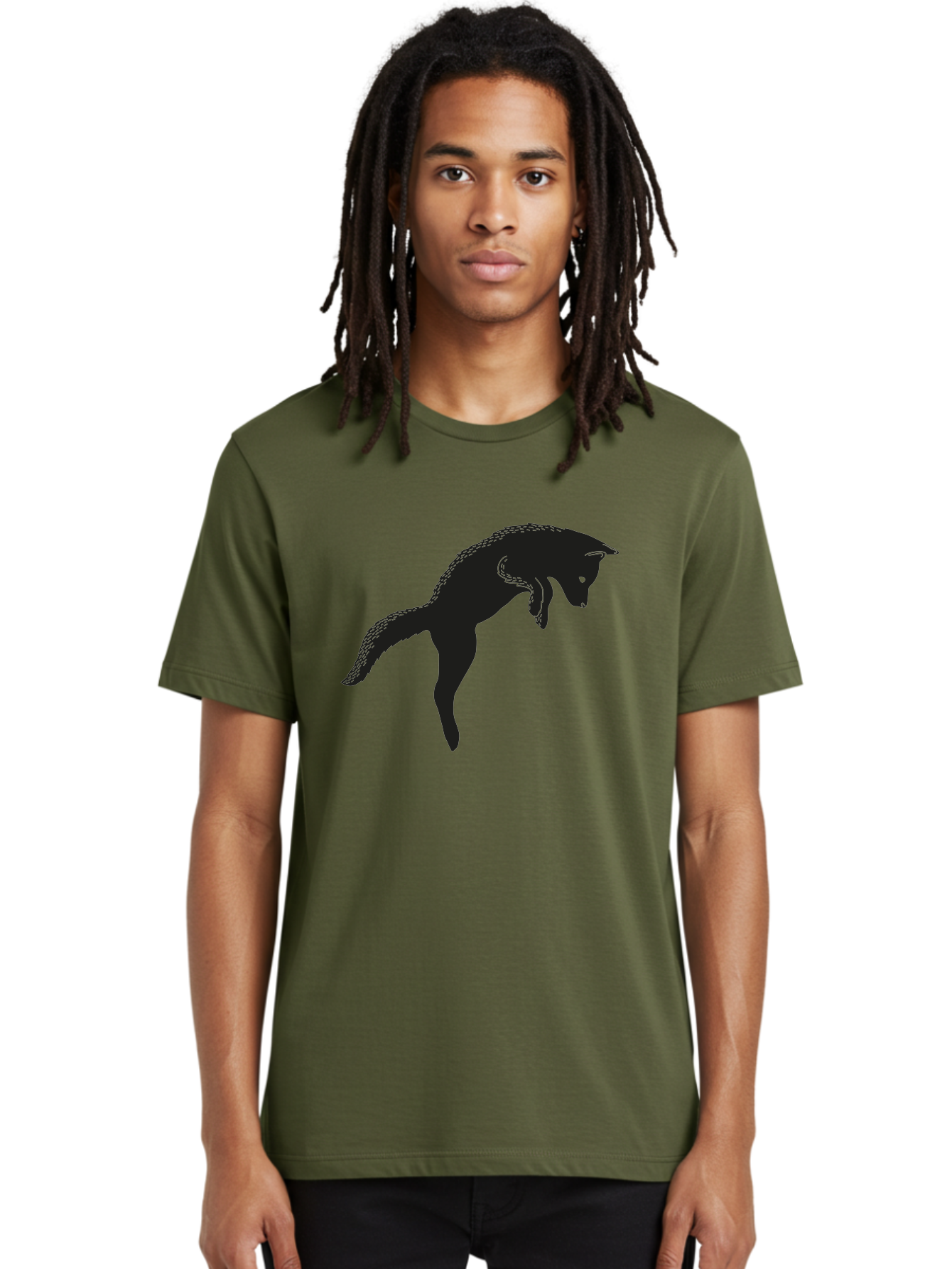 Black-Fox-Silhouette Men'S Graphic Tee, 100% Cotton, Comfortable Casual Summer Wear, Machine Washable, Squirrel Silhouette, Animal Graphic, Wildlife Illustration, Forest Creature, Cute Animal, Jumping Squirrel, Nut Love, Tree Dweller, Aac190