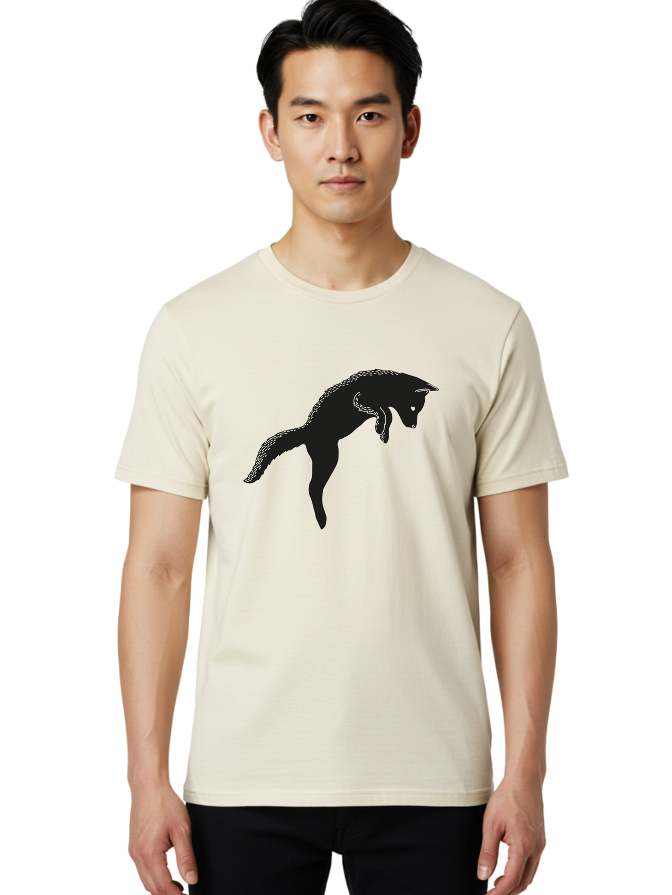 Black-Fox-Silhouette Men'S Graphic Tee, 100% Cotton, Comfortable Casual Summer Wear, Machine Washable, Squirrel Silhouette, Animal Graphic, Wildlife Illustration, Forest Creature, Cute Animal, Jumping Squirrel, Nut Love, Tree Dweller, Aac190 24