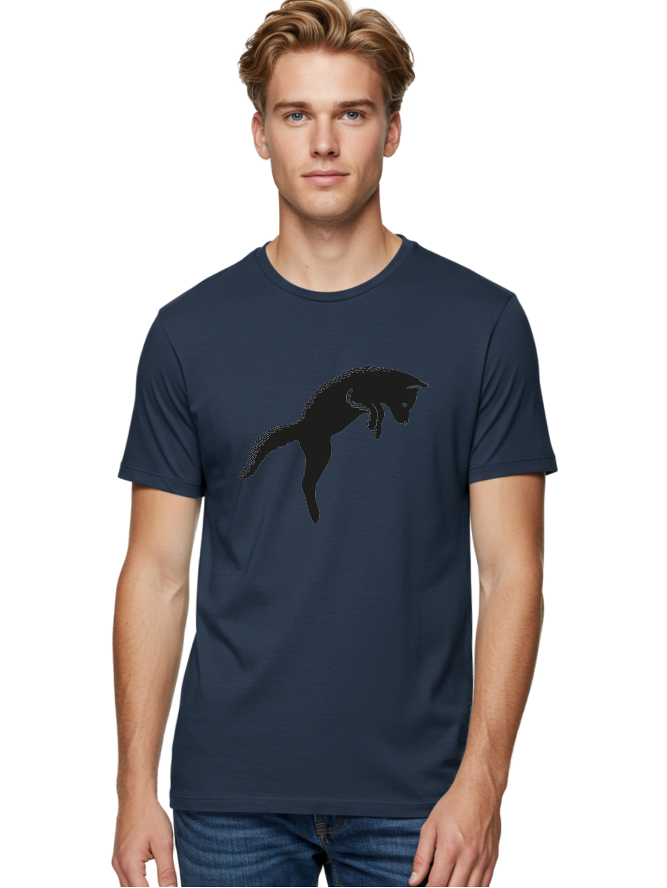 Black-Fox-Silhouette Men'S Graphic Tee, 100% Cotton, Comfortable Casual Summer Wear, Machine Washable, Squirrel Silhouette, Animal Graphic, Wildlife Illustration, Forest Creature, Cute Animal, Jumping Squirrel, Nut Love, Tree Dweller, Aac190 6