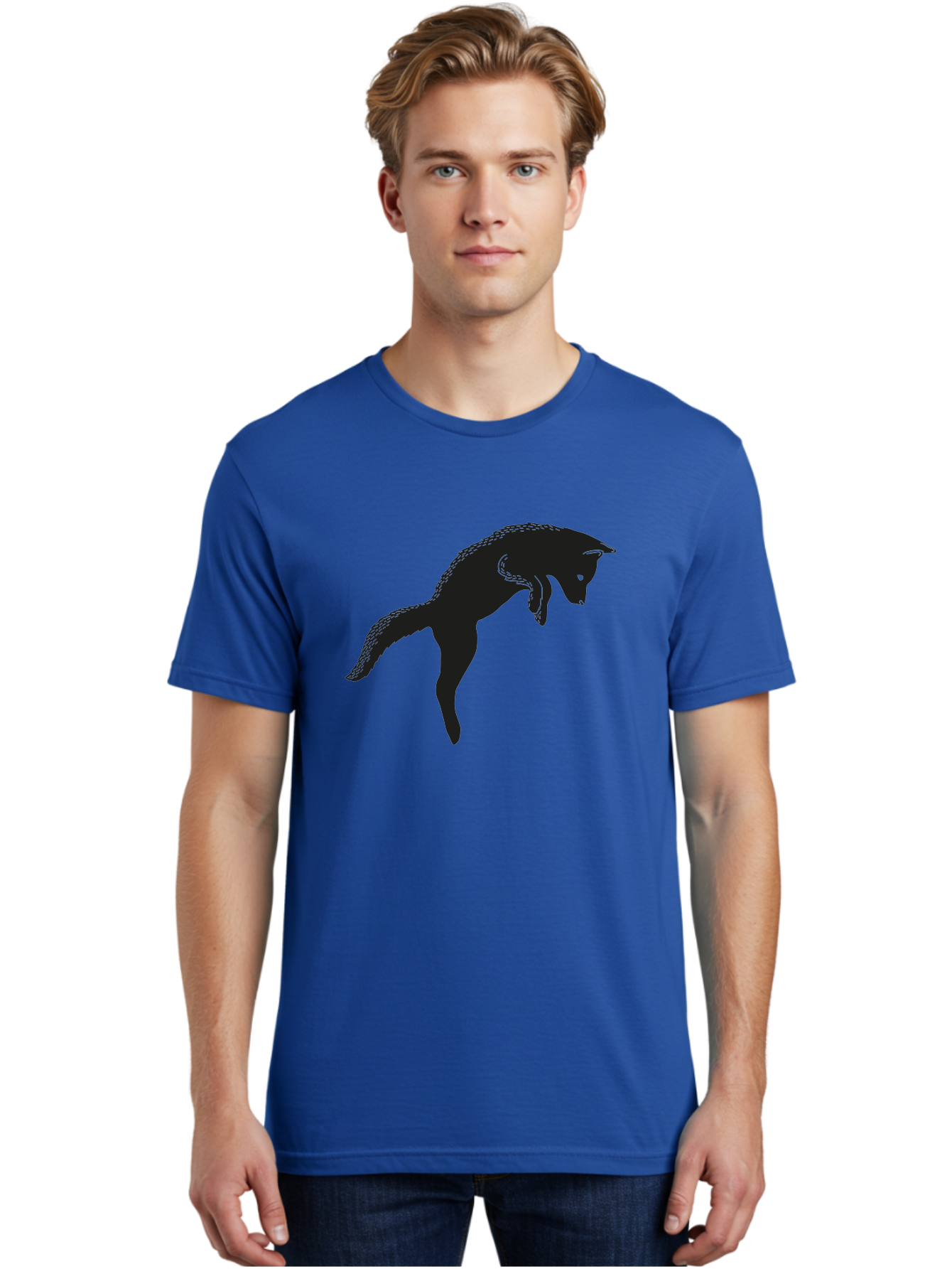 Black-Fox-Silhouette Men'S Graphic Tee, 100% Cotton, Comfortable Casual Summer Wear, Machine Washable, Squirrel Silhouette, Animal Graphic, Wildlife Illustration, Forest Creature, Cute Animal, Jumping Squirrel, Nut Love, Tree Dweller, Aac190 28