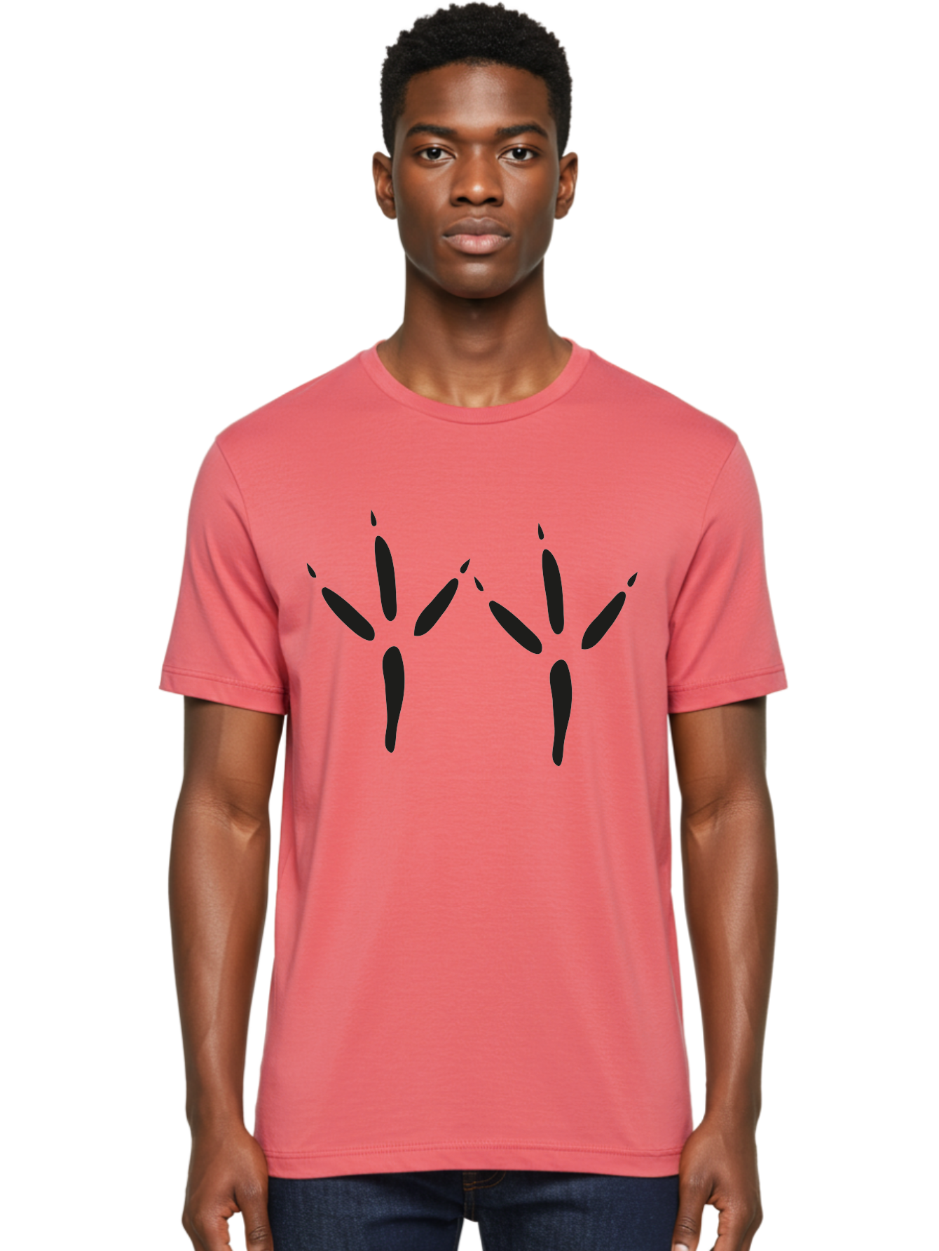 Black-Palm-Prints Men'S Graphic Tee, 100% Cotton, Comfortable Casual Summer Wear, Machine Washable, Cat Paw Prints, Black Paw Prints, Feline Footprints, Animal Tracks, Pet Markings, Simple Design, Minimalist Art Aac191 4