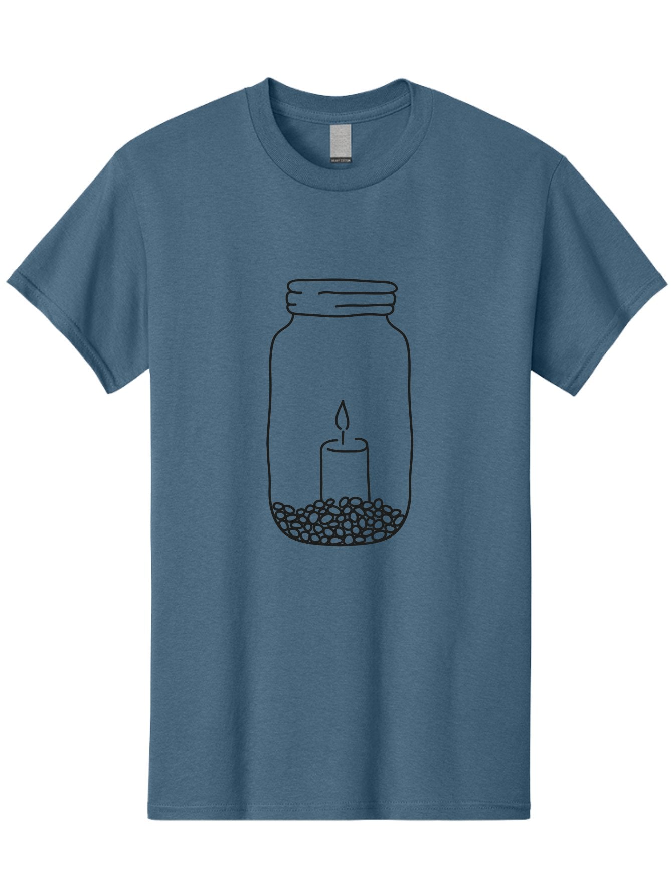 Candle-In-Jar-1 Men'S Graphic Tee, 100% Cotton, Comfortable Casual Summer Wear, Machine Washable, Candle In A Jar, Lit Candle, Pebbles, Simple Line Art, Minimalist Design, Meditation Symbol, Peaceful Ambiance, Zen Decor Aac197 12