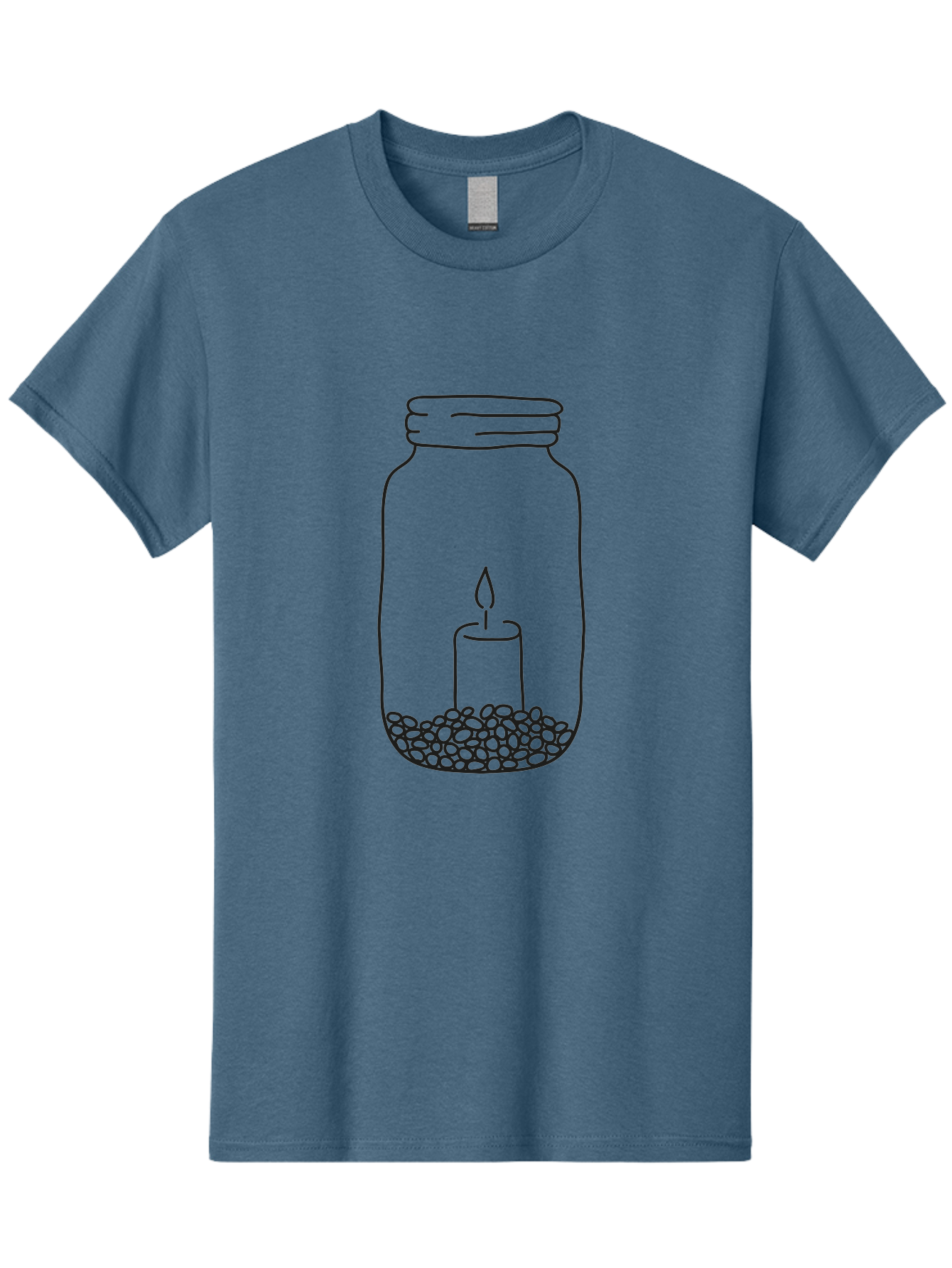 Candle-In-Jar-1 Men'S Graphic Tee, 100% Cotton, Comfortable Casual Summer Wear, Machine Washable, Candle In A Jar, Lit Candle, Pebbles, Simple Line Art, Minimalist Design, Meditation Symbol, Peaceful Ambiance, Zen Decor Aac197 5