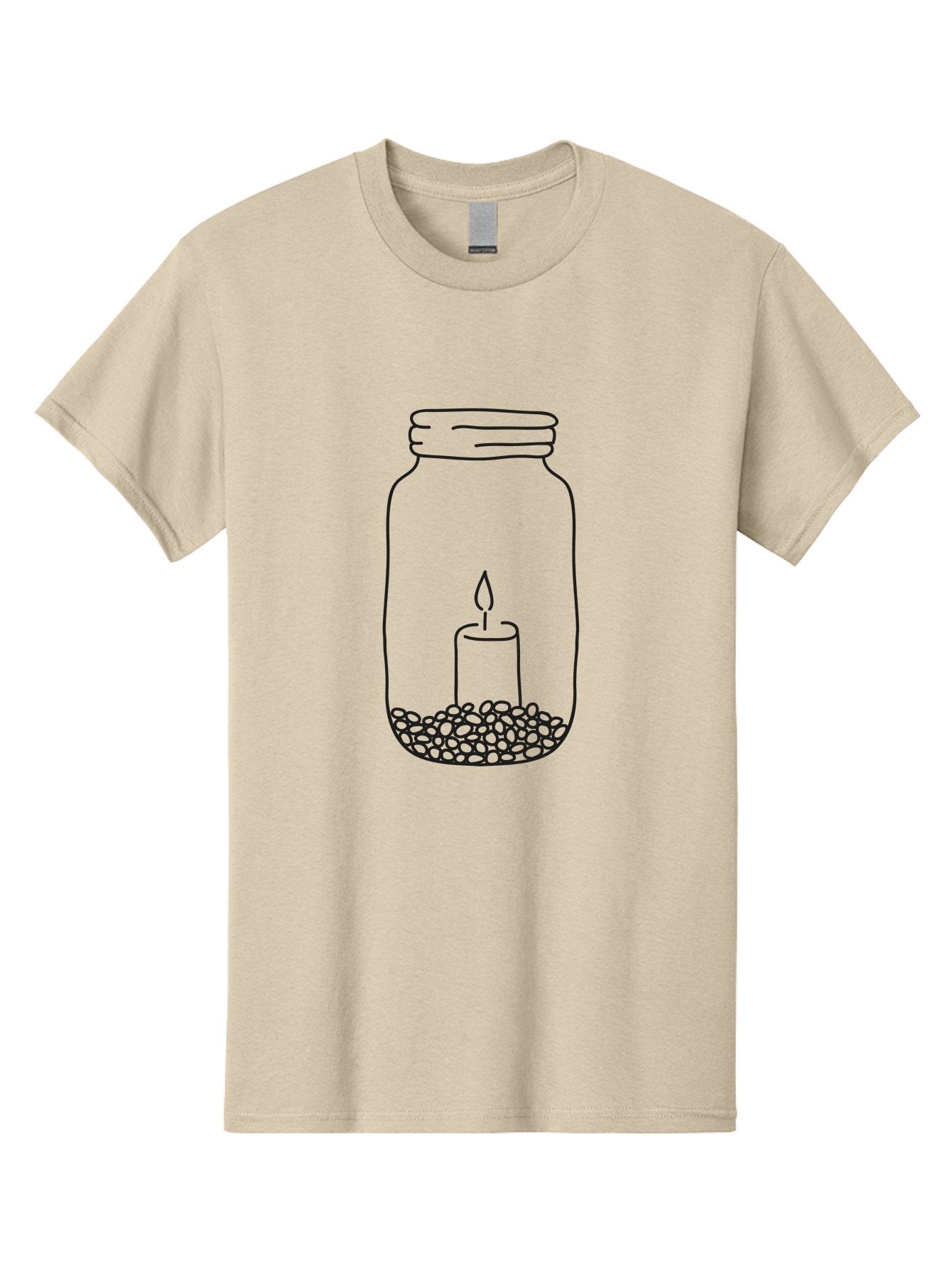 Candle-In-Jar-1 Men'S Graphic Tee, 100% Cotton, Comfortable Casual Summer Wear, Machine Washable, Candle In A Jar, Lit Candle, Pebbles, Simple Line Art, Minimalist Design, Meditation Symbol, Peaceful Ambiance, Zen Decor Aac197 7