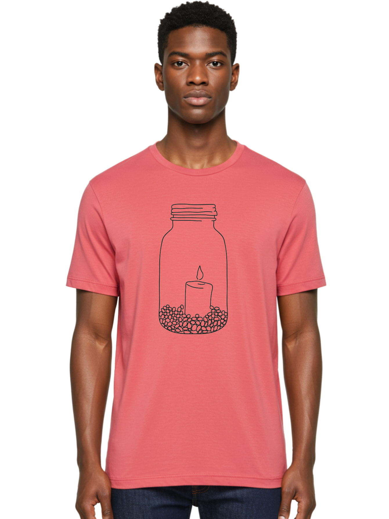Candle-In-Mason-Jar Men'S Graphic Tee, 100% Cotton, Comfortable Casual Summer Wear, Machine Washable, Candle In A Jar, Lit Candle, Decorative Jar, Zen Decor, Peaceful Ambiance, Ambient Lighting, Minimalist Design, Meditation Space, Aac199 8