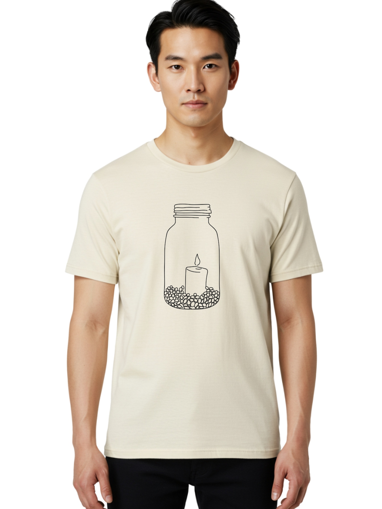 Candle-In-Mason-Jar Men'S Graphic Tee, 100% Cotton, Comfortable Casual Summer Wear, Machine Washable, Candle In A Jar, Lit Candle, Decorative Jar, Zen Decor, Peaceful Ambiance, Ambient Lighting, Minimalist Design, Meditation Space, Aac199 12