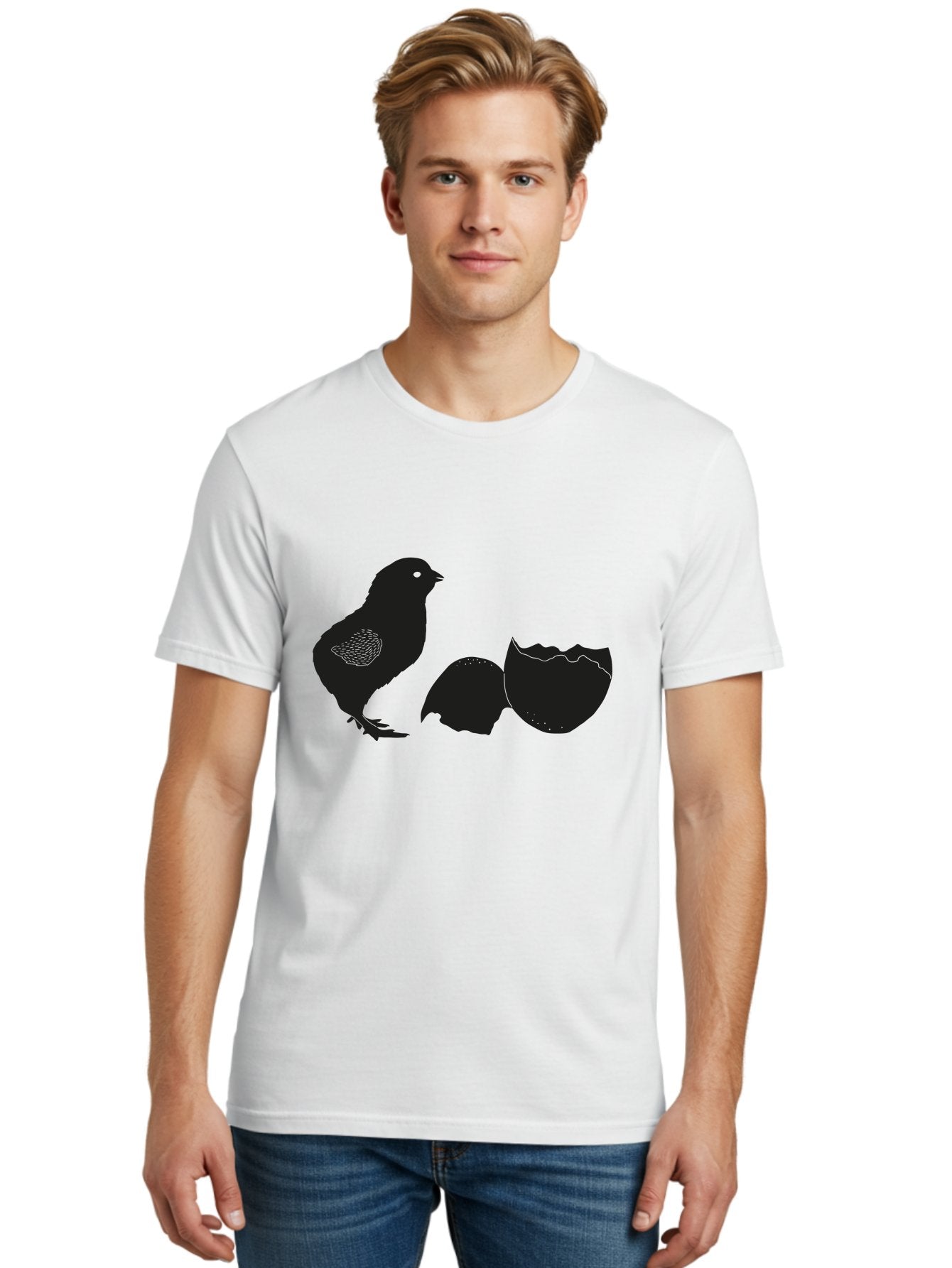 Chicken-Hatching Men'S Graphic Tee, 100% Cotton, Comfortable Casual Summer Wear, Machine Washable, Bird Hatching From Egg, New Life, Animal Birth, Wildlife Scene, Eggshell Cracking, Chick Emergence, Nature'S Wonder Aac202 26