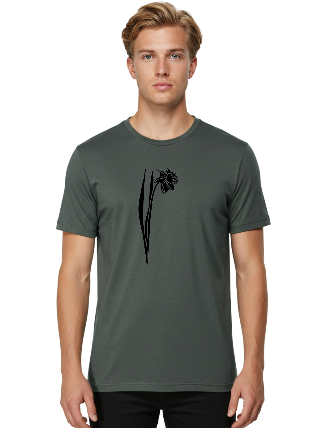 Daffodil Men'S Graphic Tee, 100% Cotton, Comfortable Casual Summer Wear, Machine Washable, Black Daffodil, Simple Silhouette, Minimalist Design, Flower Graphic, Spring Symbol, Botanical Illustration, Elegant Lines, Floral Motif Aac204 6
