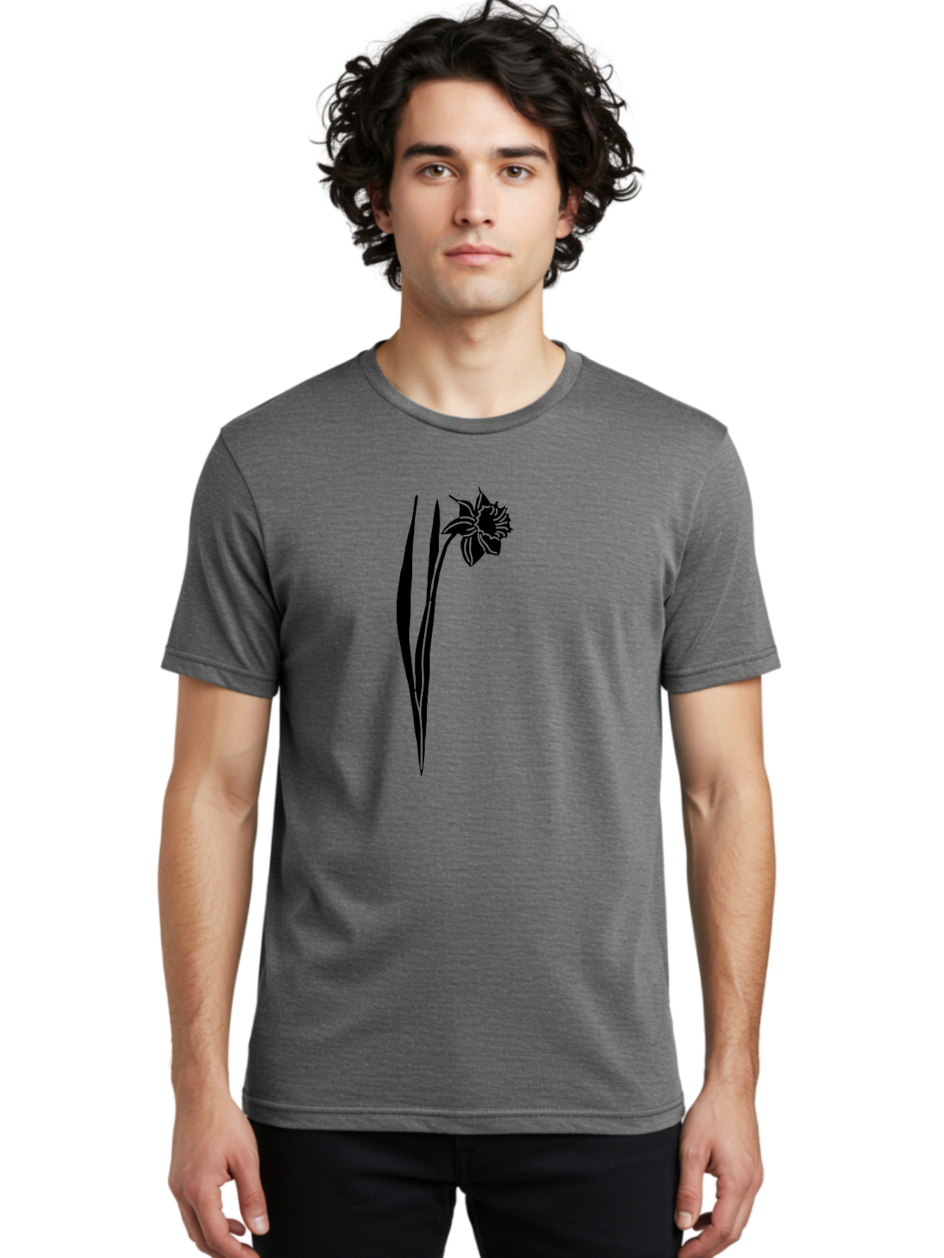 Daffodil Men'S Graphic Tee, 100% Cotton, Comfortable Casual Summer Wear, Machine Washable, Black Daffodil, Simple Silhouette, Minimalist Design, Flower Graphic, Spring Symbol, Botanical Illustration, Elegant Lines, Floral Motif Aac204 14