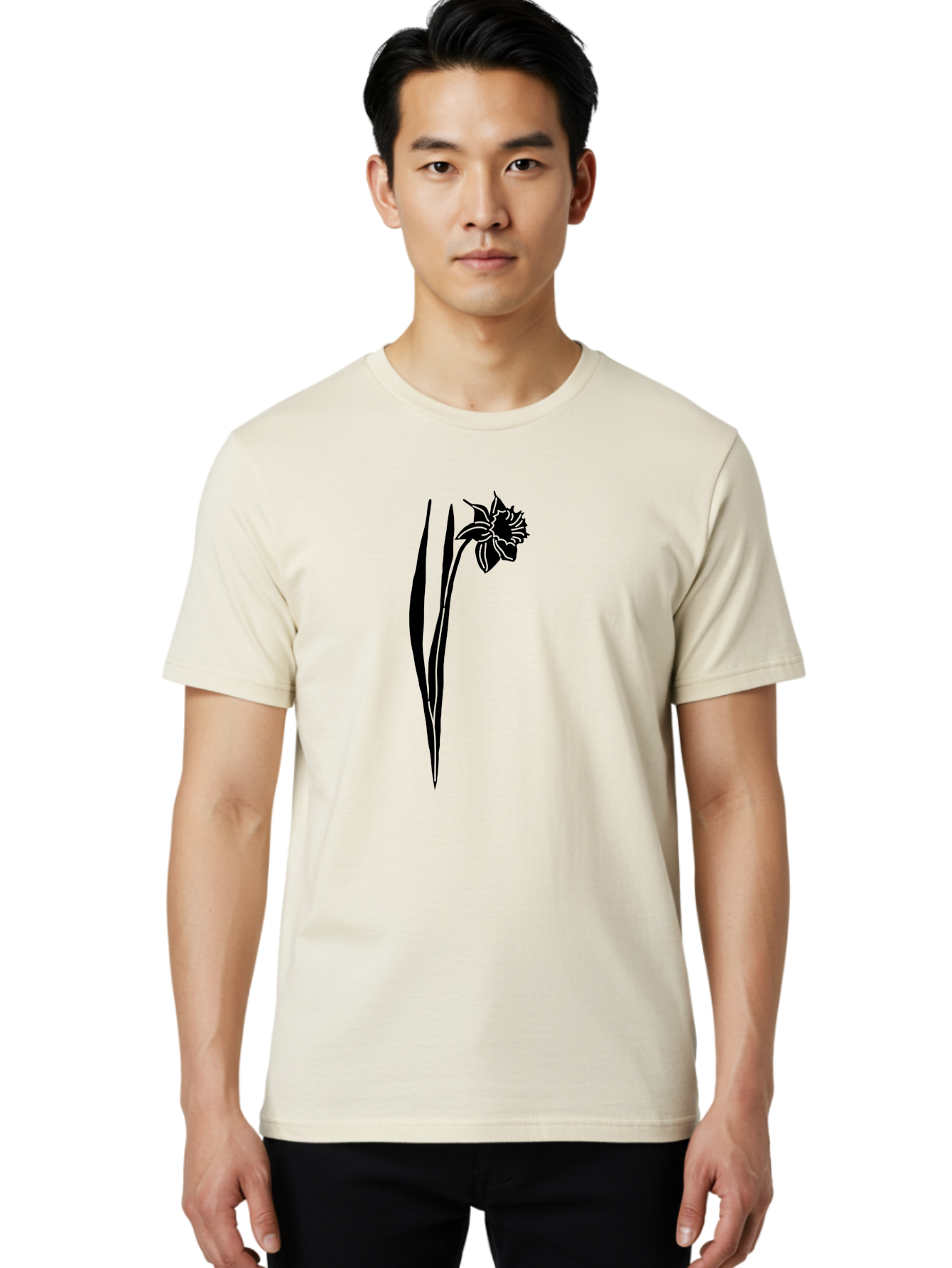 Daffodil Men'S Graphic Tee, 100% Cotton, Comfortable Casual Summer Wear, Machine Washable, Black Daffodil, Simple Silhouette, Minimalist Design, Flower Graphic, Spring Symbol, Botanical Illustration, Elegant Lines, Floral Motif Aac204 16