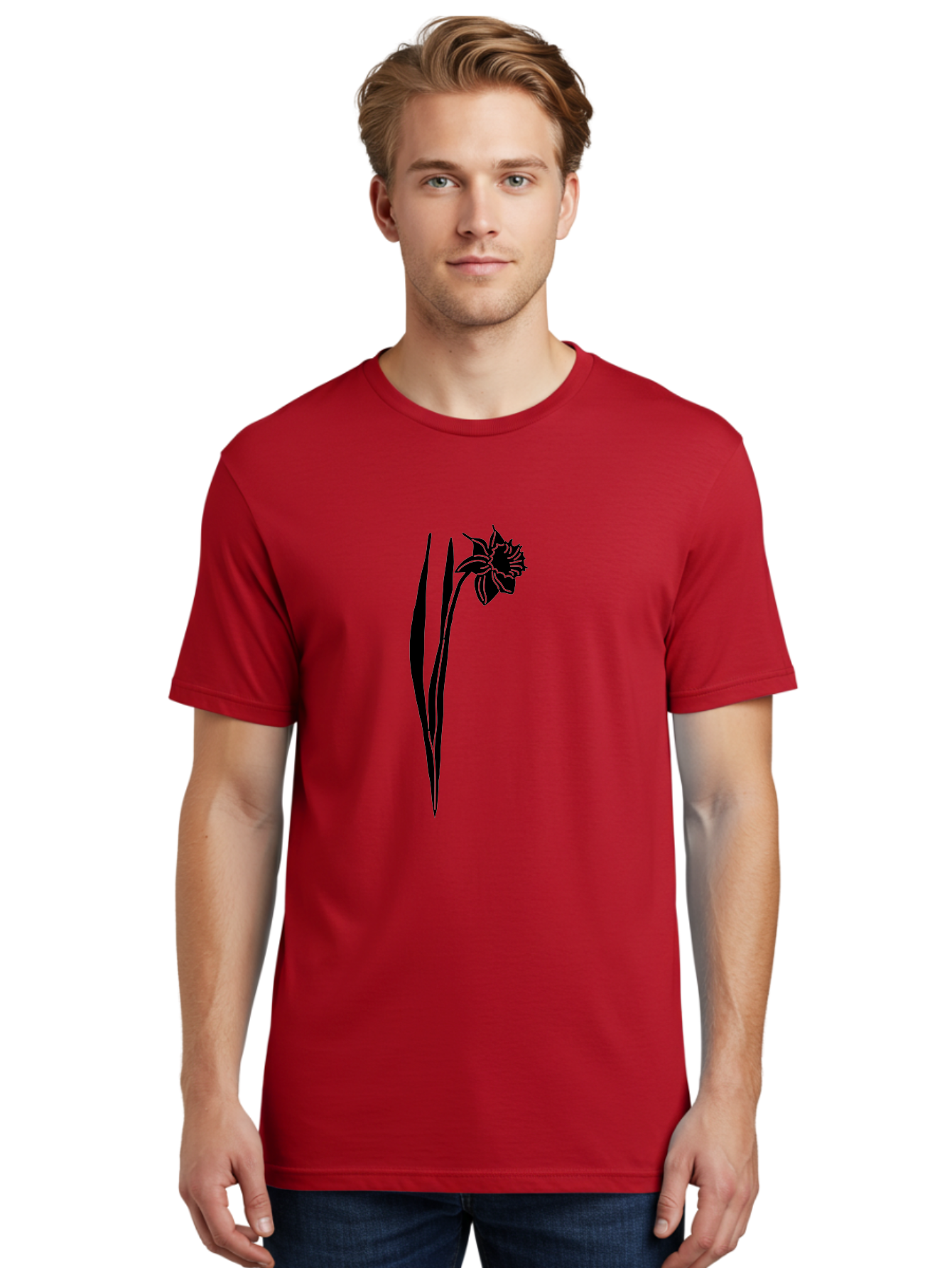 Daffodil Men'S Graphic Tee, 100% Cotton, Comfortable Casual Summer Wear, Machine Washable, Black Daffodil, Simple Silhouette, Minimalist Design, Flower Graphic, Spring Symbol, Botanical Illustration, Elegant Lines, Floral Motif Aac204 28