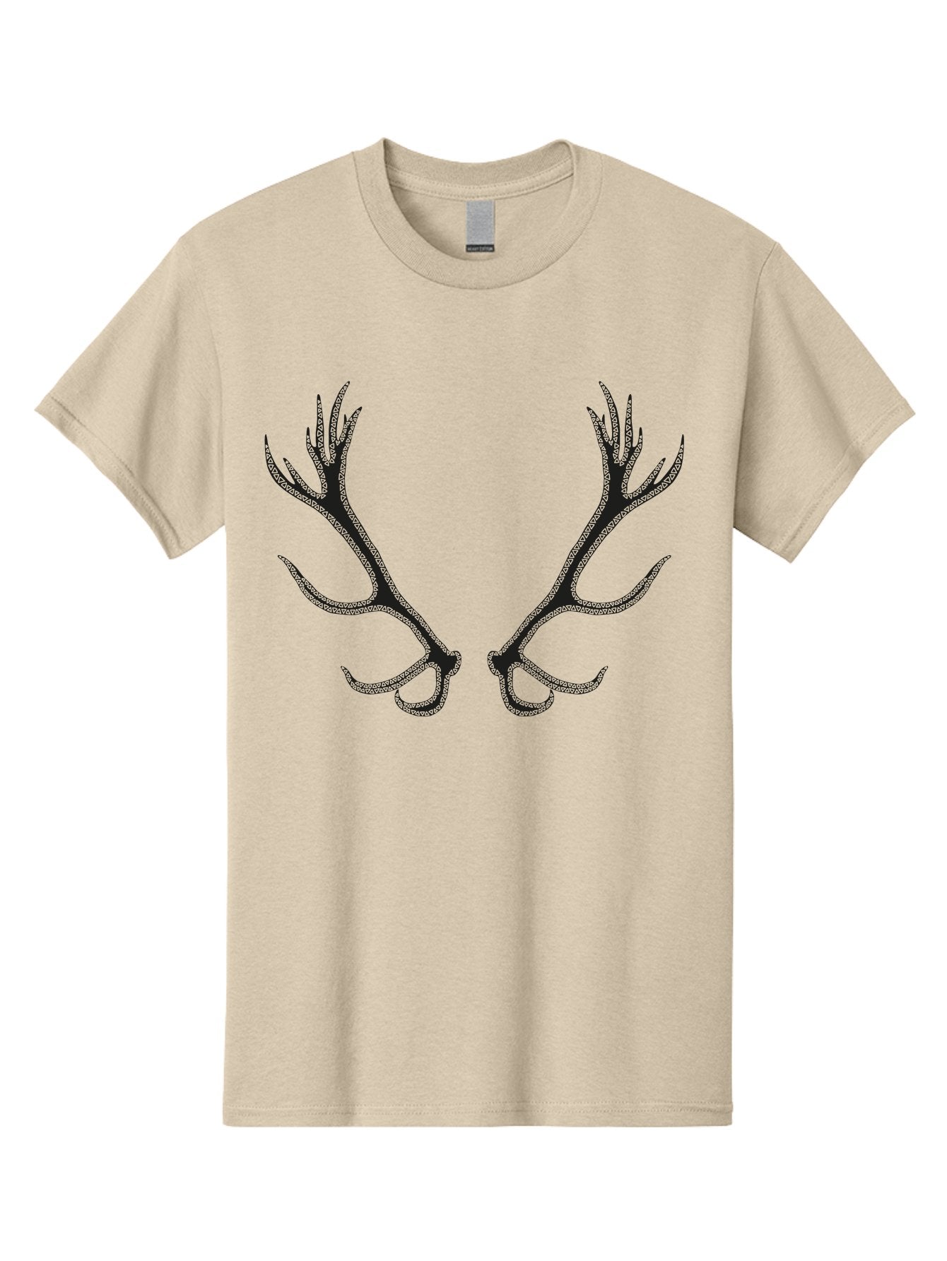 Deer-Antlers-2 Men'S Graphic Tee, 100% Cotton, Comfortable Casual Summer Wear, Machine Washable, Deer Antlers, Forest Wildlife, Nature-Inspired Art, Majestic Horns, Symmetrical Design, Dark Silhouette Aac206