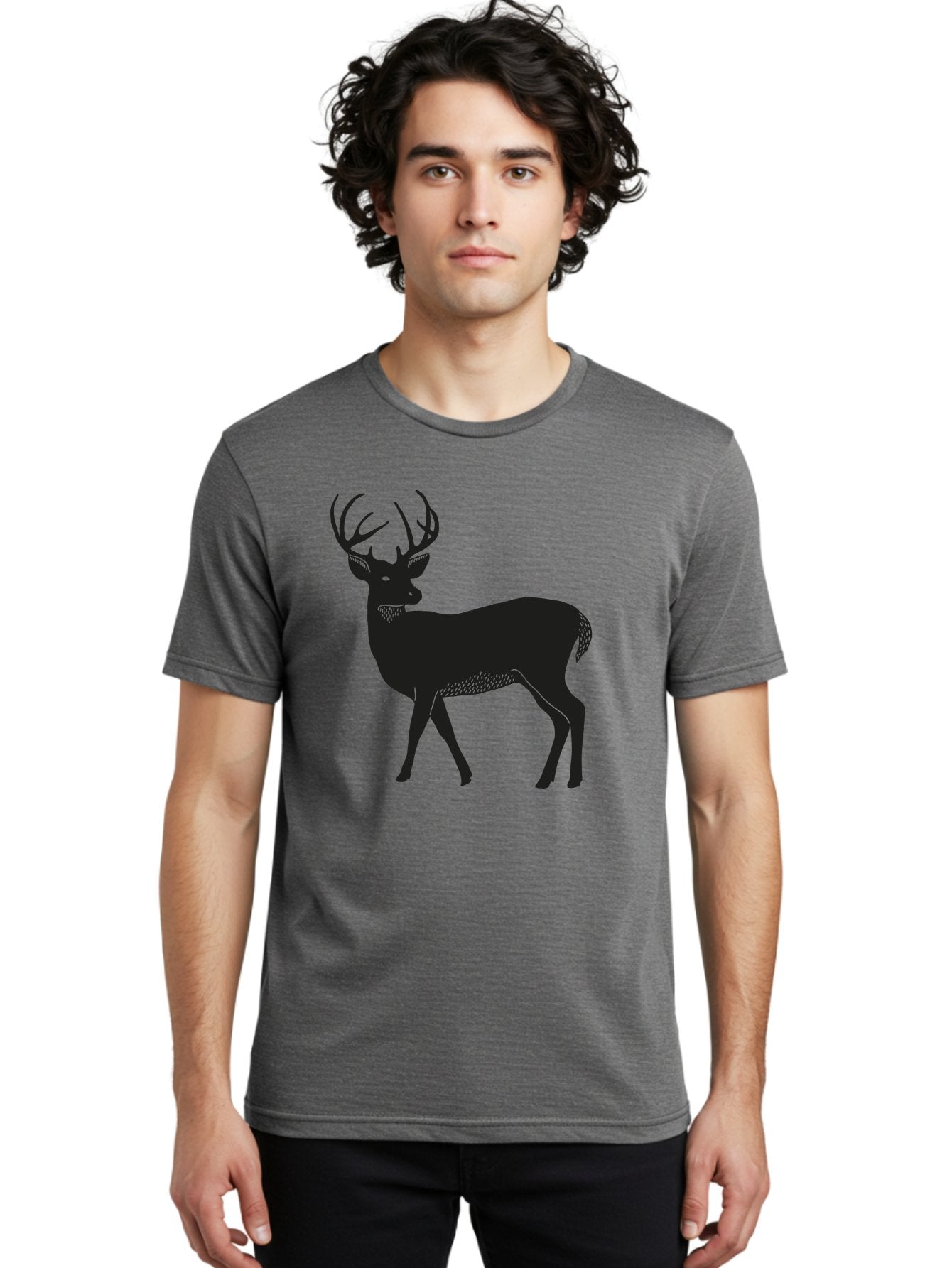 Deer-Silhouette-1 Men'S Graphic Tee, 100% Cotton, Comfortable Casual Summer Wear, Machine Washable, Deer Silhouette, Majestic Stag, Wildlife Art, Forest Creature, Nature Design, Minimalist Graphic, Antlers, Wild Animal, Natural World Aac208 27