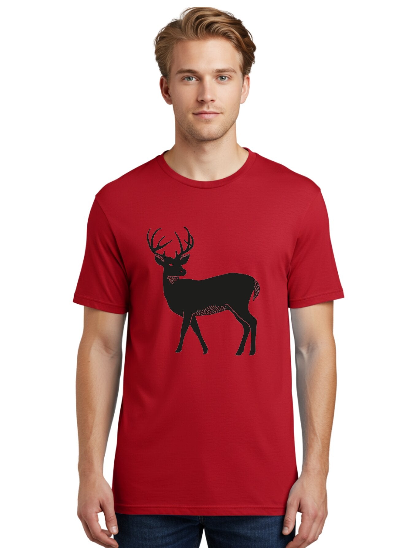 Deer-Silhouette-1 Men'S Graphic Tee, 100% Cotton, Comfortable Casual Summer Wear, Machine Washable, Deer Silhouette, Majestic Stag, Wildlife Art, Forest Creature, Nature Design, Minimalist Graphic, Antlers, Wild Animal, Natural World Aac208 20